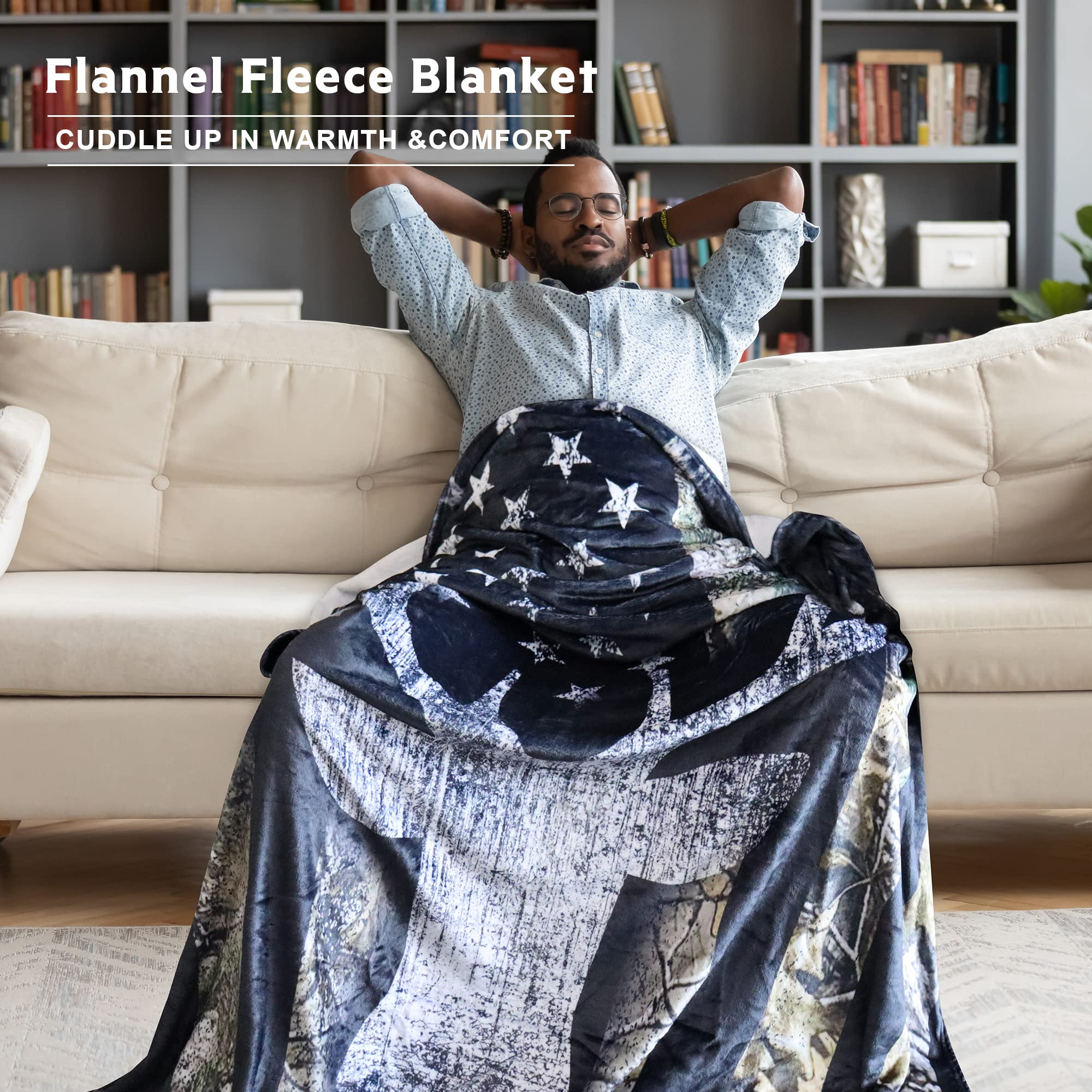 DongDongQiang USA Camo Buck Deer Flag Hunting Blanket Throws Gift for Men,Super Soft Cozy Warm Blanket for Couch Chair Bed Sofa Office,60