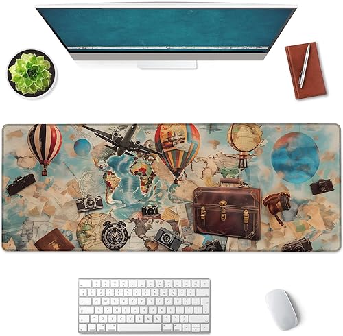 Alfombrilla de mouse grande con mapa del mundo vintage, base de goma antideslizante, accesorios de oficina, alfombrilla de escritorio, alfombrilla