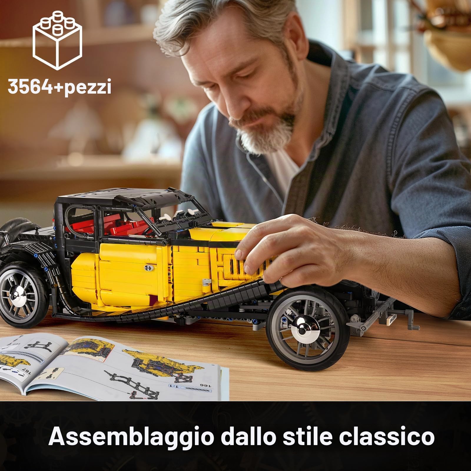 Mould King 13080 High-Tech Vintage Car T50 Building Kit, 3564+ PCS MOC Engineering Model Set, Veicolo da collezione per adulti e appassionati