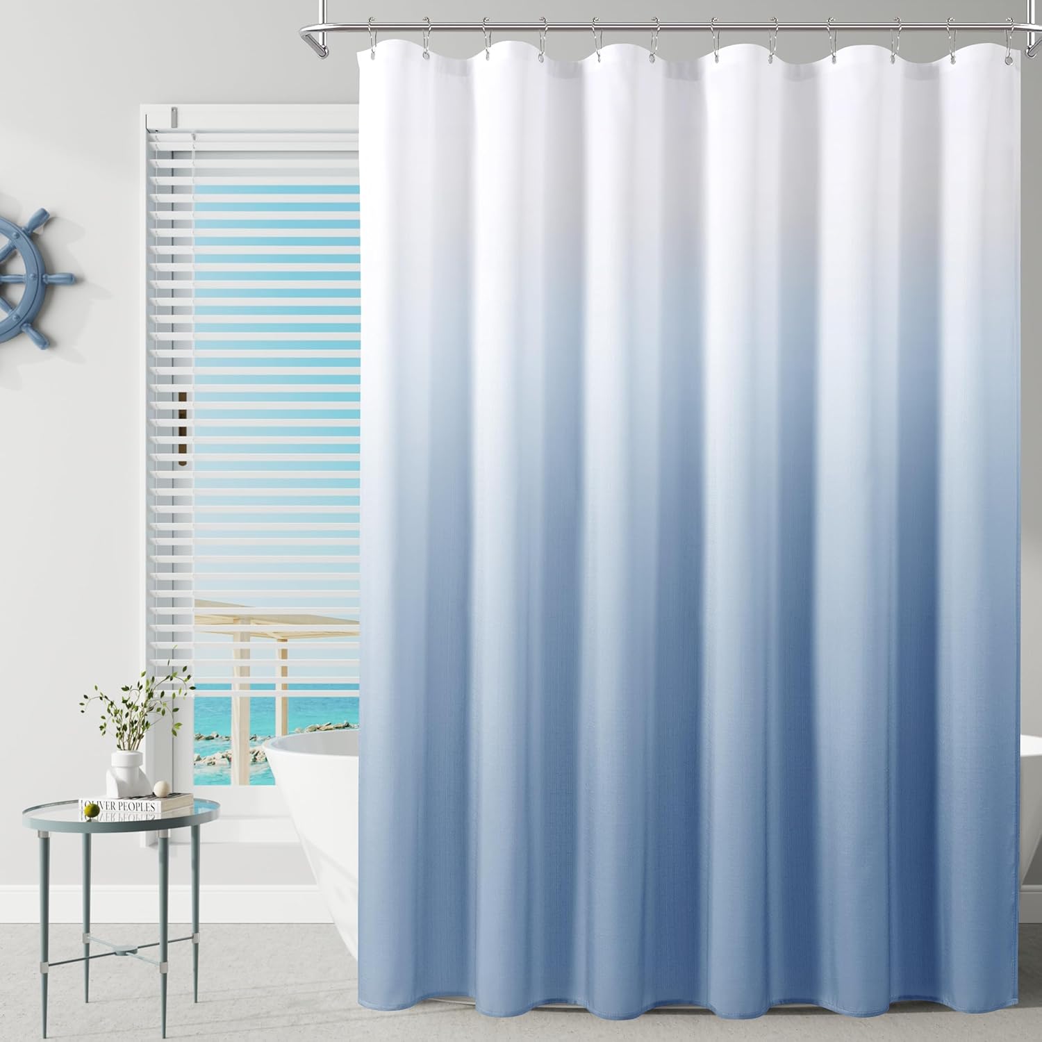 Blue Grey Shower Curtains for Bathroom, Ombre Textured