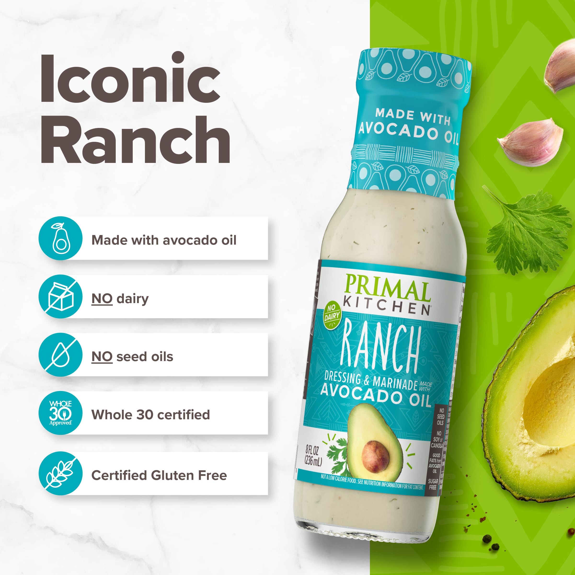 Primal Kitchen - Ranch Dressing fatto con olio di Avocado - 8 oncia.