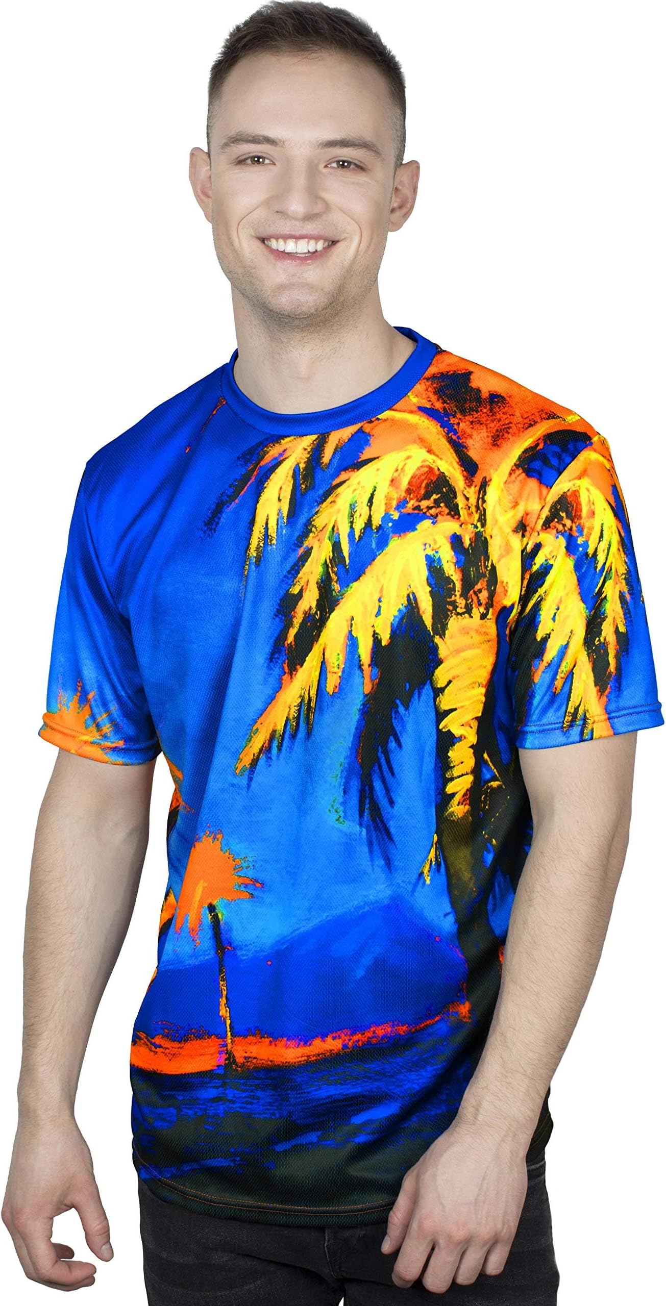 aofmoka Neon Blacklight Designed Printed Short Sleeve Men T-Shirt
