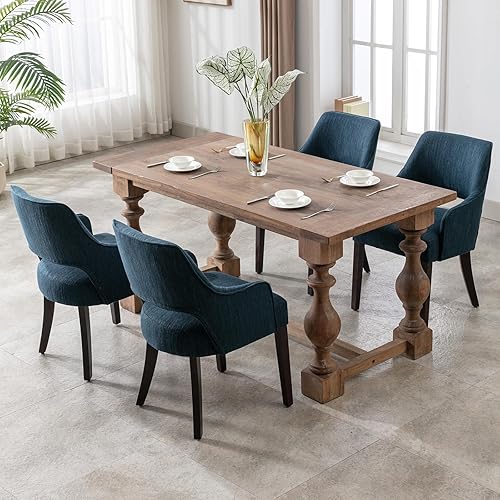 Miniatura 8 de Juego de 2 sillas de comedor de estilo rústico tapizadas de lino, sillas auxiliares con patas de madera macizareposabrazos para sala de estar,