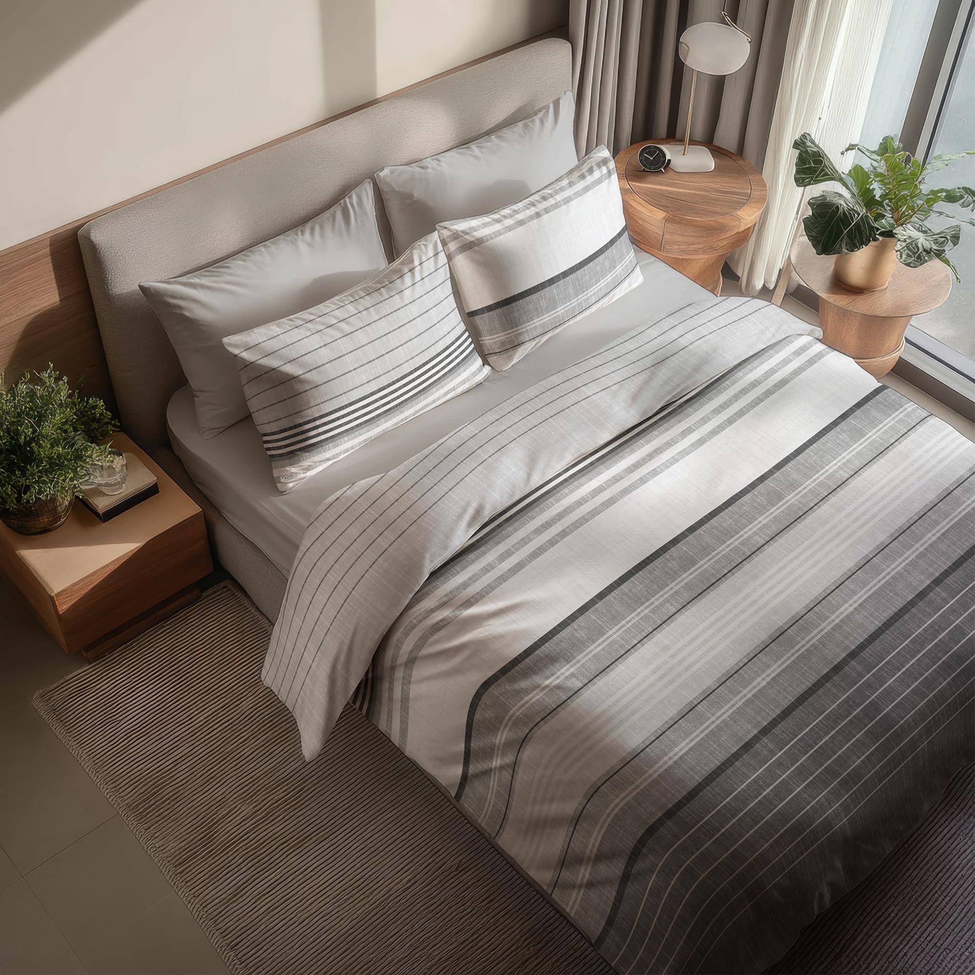 Pościel premium 135 x 200 – 100% bawełna, certyfikat Öko-Tex, Renforcé oddychająca i antyalergiczna, z zamkiem błyskawicznym, 2-częściowa poszewka na poduszkę 80 x 80 cm, szara, biała