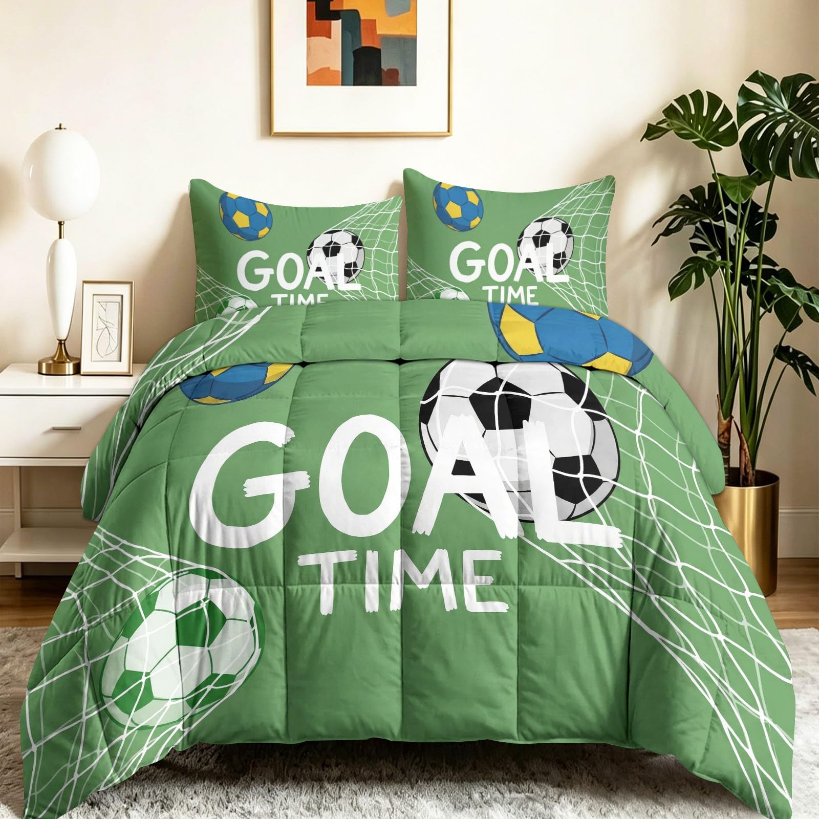Edredón doble sin funda de edredón de 4,5 tog, edredón de verano con estampado de fútbol deportivo, reversible, moderno, competitivo y red blanca, manta ligera de verano, lavable a máquina, 200 x 200