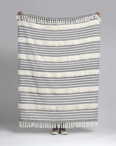 Fab Habitat Domenech - Manta 100% algodón con flecos, transpirable para todas las estaciones, cálida, súper suave, lavable a máquina, acento