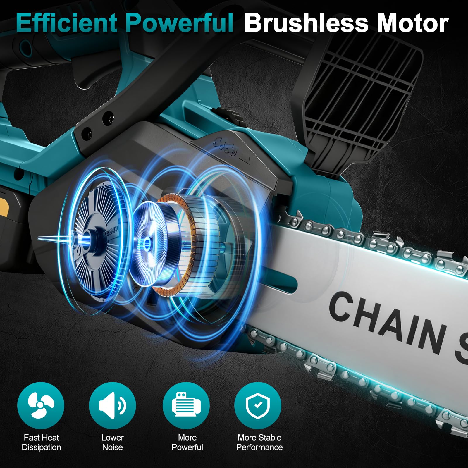Tronçonneuse électrique sans fil de 30 cm compatible avec Makita 18 V (sans batterie), moteur sans brosse, tronçonneuse électrique, 3 chaînes, tension de chaîne sans outil et lubrificateur de voiture