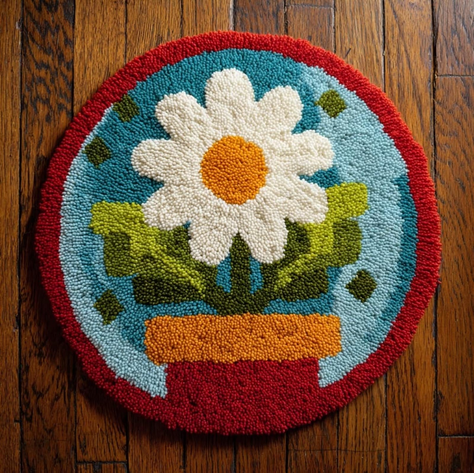 WallustrioaW DIY Latch Hook Rug Kits with Printed Canvas,Beautiful Daisies,Floor Mat Crochet,Carpet Tapestry for Adult Craft Kits for Women,Relaxing Home Art Project,50x50cm
