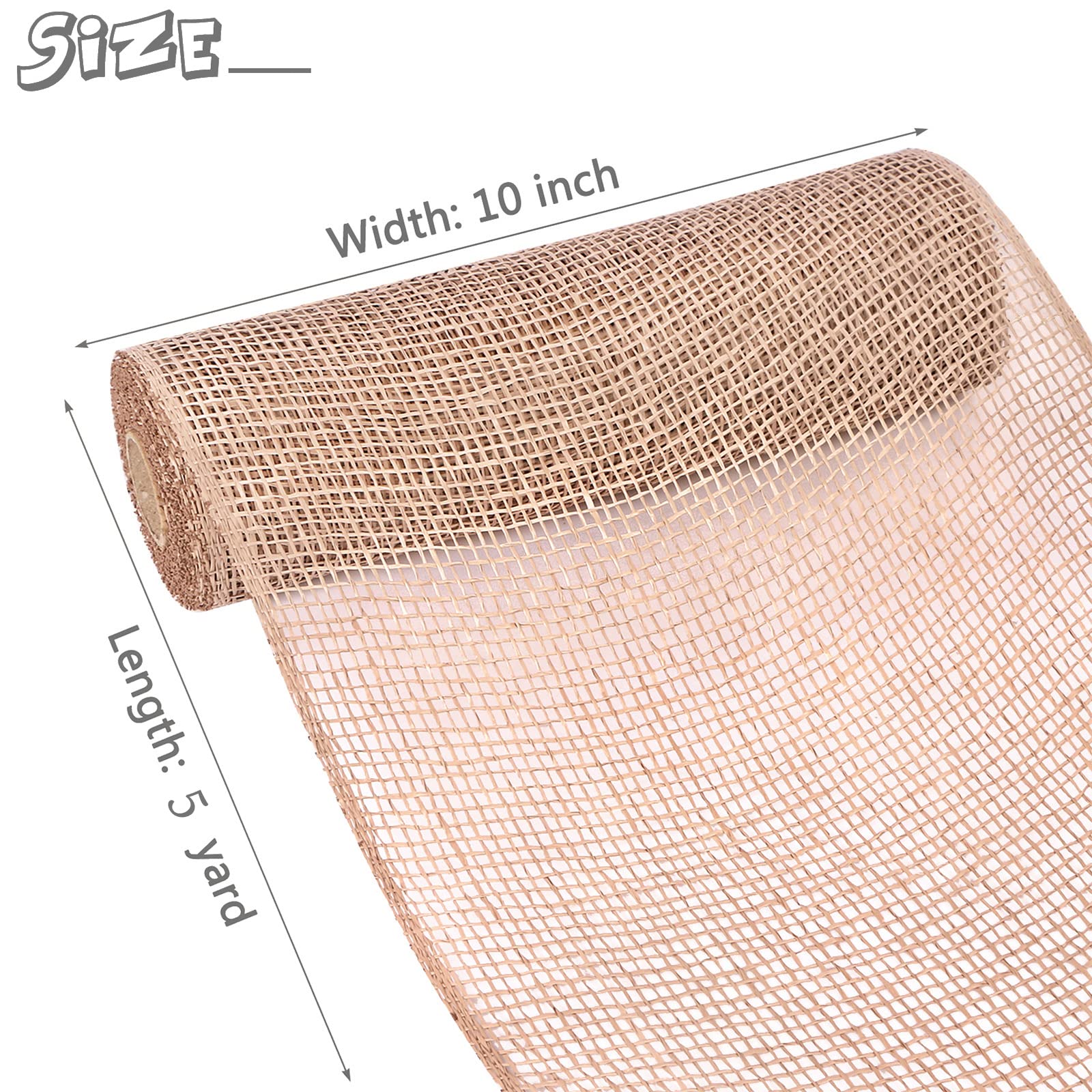 MIKIMIQI Deco Mesh 10 Inch x 15 Feet Decor Mesh Ribbon Imitation Natural Burlap Deco Mesh Wreath Supplies Mesh Ribbon Roll for Spring Wreaths, Swags, Craft, Party Decoration(Flaxen)