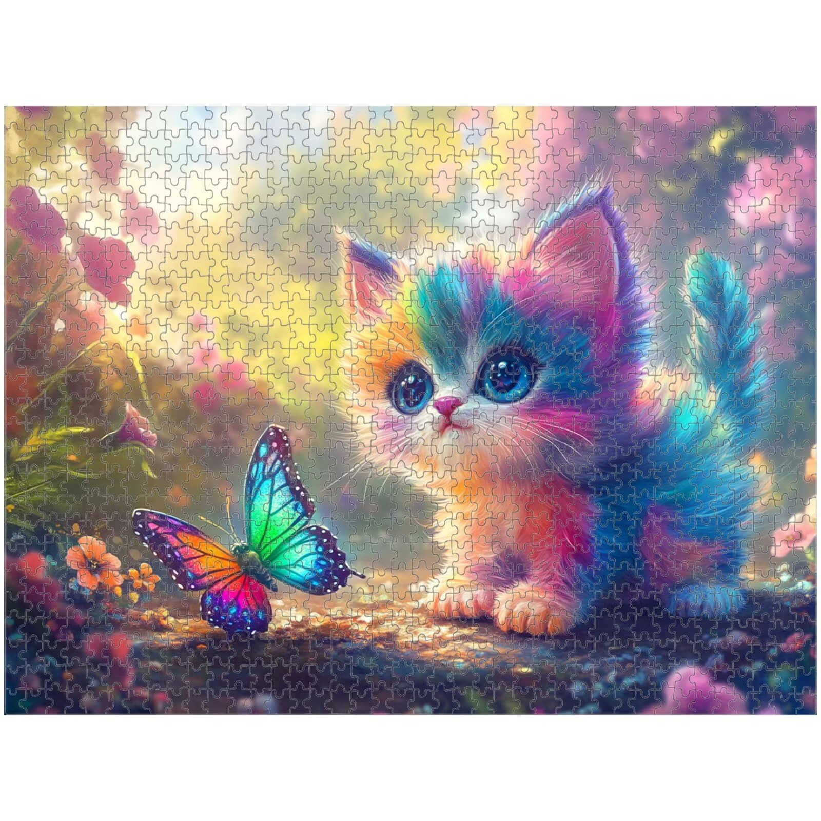 Puzzle 4000 elementów dla dorosłych, kot i motyl drewniane puzzle, 1T#1051