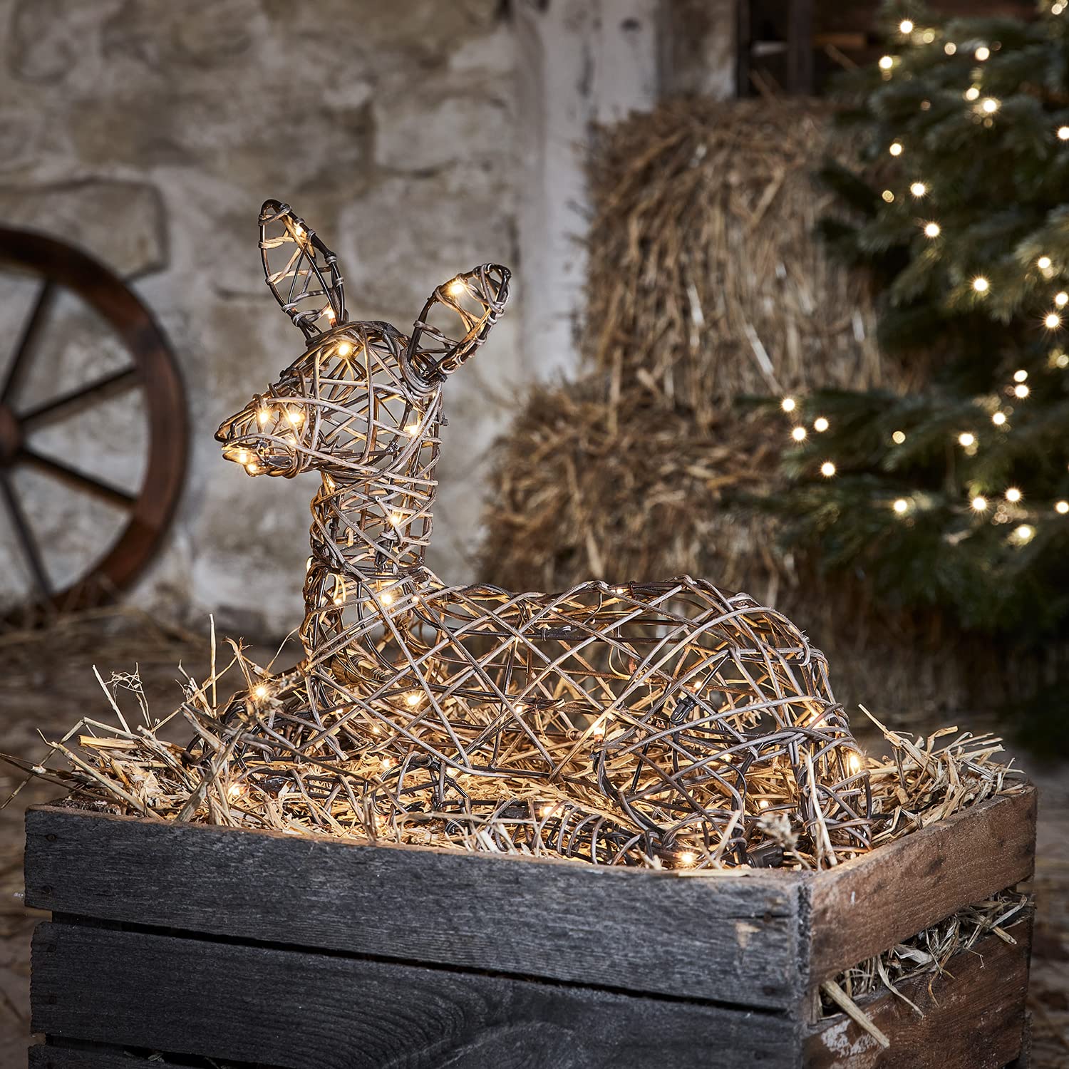Lights4fun Studley - Reno LED de 50 LED, luces de Navidad con temporizador, para exteriores e interiores