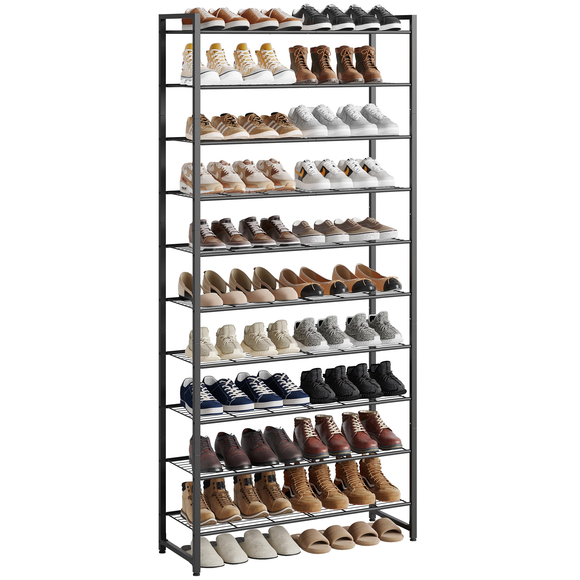 Nunsino Shoe Rack, Metal Shoe Organizer, 10 Tier Garage Shoe Rack Max Holds 50 Pairs,Shoe Storage Shelf for Closet,Entryway, Black