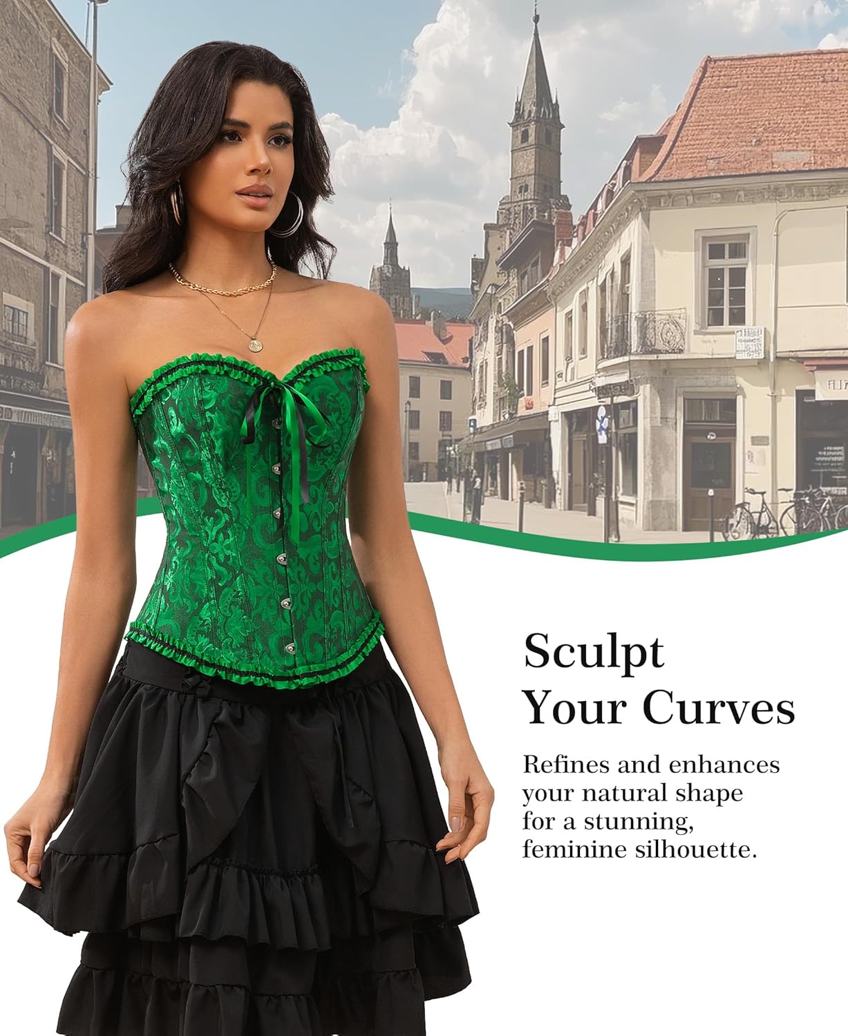 bustier corset top for women | overbust lace up waist cincher shapewear lingerie small black green