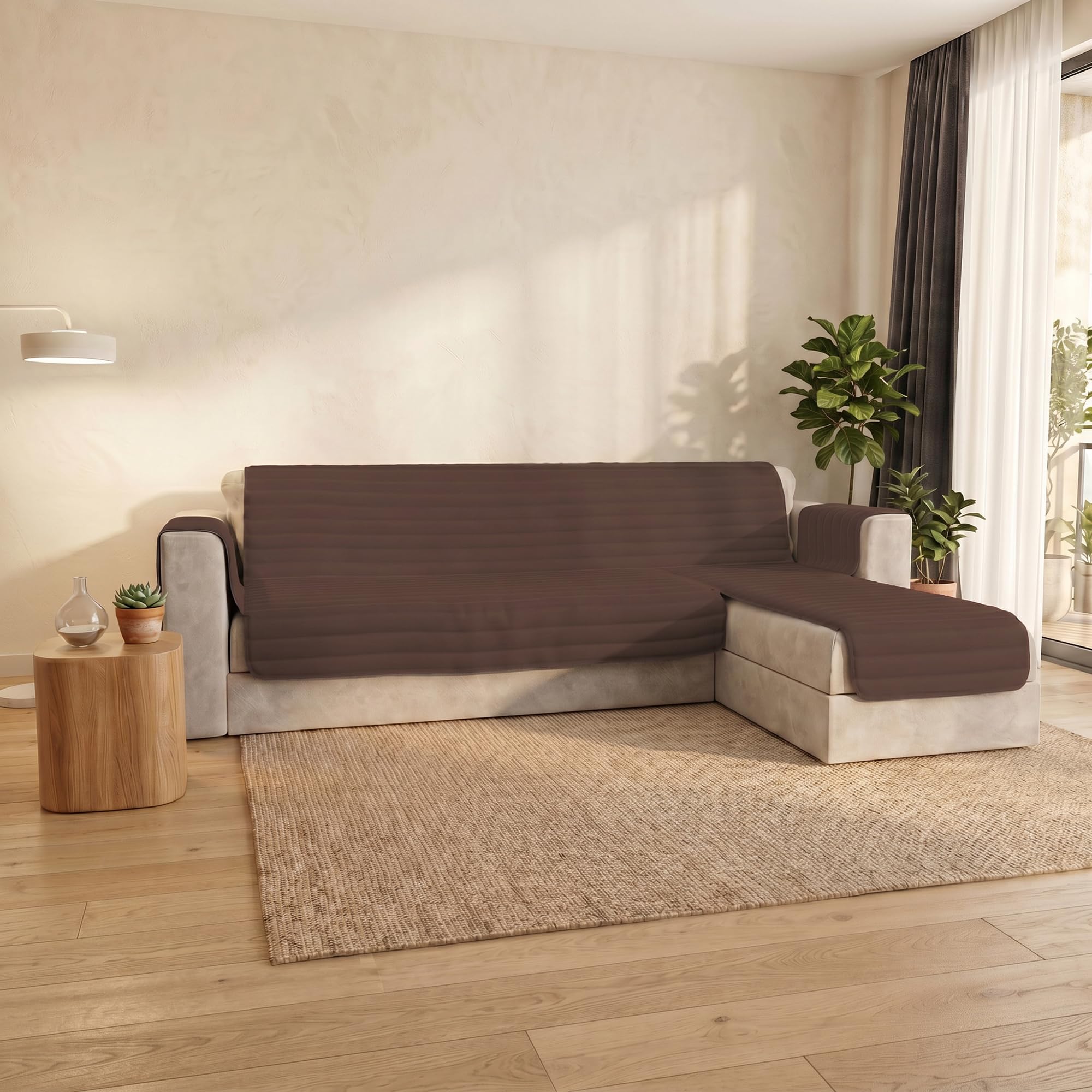Italian Bed Linen Pinsonic TRENDY Quilted Sofa Cover with Reversible Peninsula, Brown, 240 cm