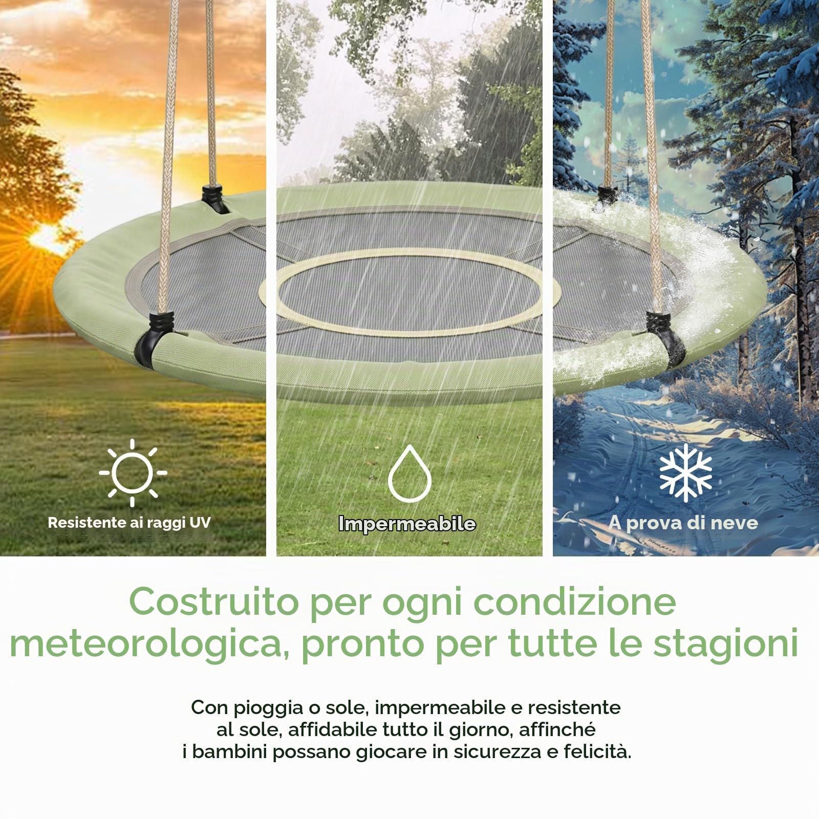 SURFOU Altalena da Giardino 120 cm, Altalena Rotonda a Nido Sospesa per Esterno e Interno, Regolabile, Carico 300 kg, con Cuscino, Giochi da Giardino per Bambini e Adulti, Verde grigiastro