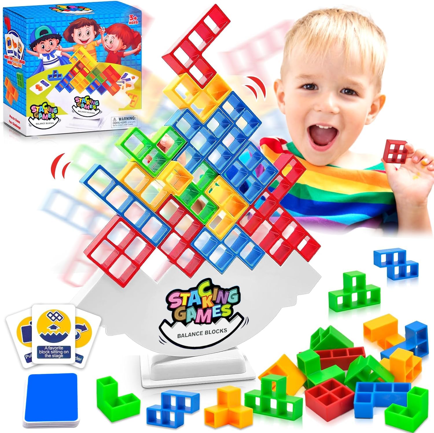 Vibbang 64 Pcs Tetra Tower Balance Game Age 4+,Tetra Tower Stacking Game,Tetra Tower Building Blocks Board Game,Parent-Child Interactive Montessori Toy Puzzle,Swing Stack Balance Toy for Kids Adults