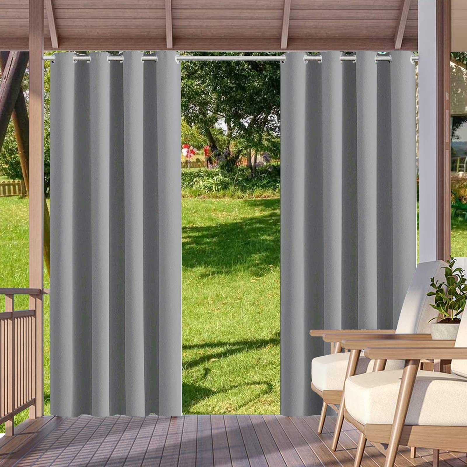MINGPINHUIUS Outdoor Vorhang wetterfest, Outdoorvorhänge Sonnnenschutz und Sichtschutz, Outdoor Vorhang Winddicht Blickdicht für Pavilion Balkon Garten Patio (Hellgrau, 2er Set/ 132 X 213 cm)