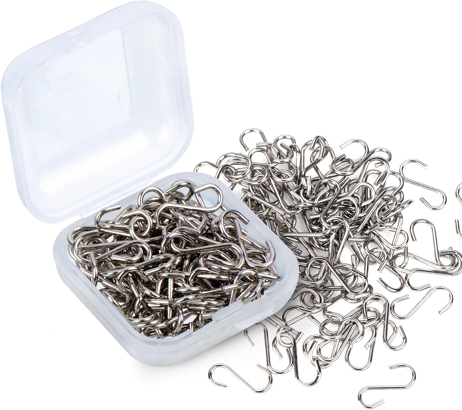Shappy 100 Pieces 0.55 x 0.24 inch/ 14 x 6 mm Mini S Hooks Connectors S-Shaped Wire Hook with Storage Box for DIY Crafts, Hanging Jewelry, Key Chain, Tags