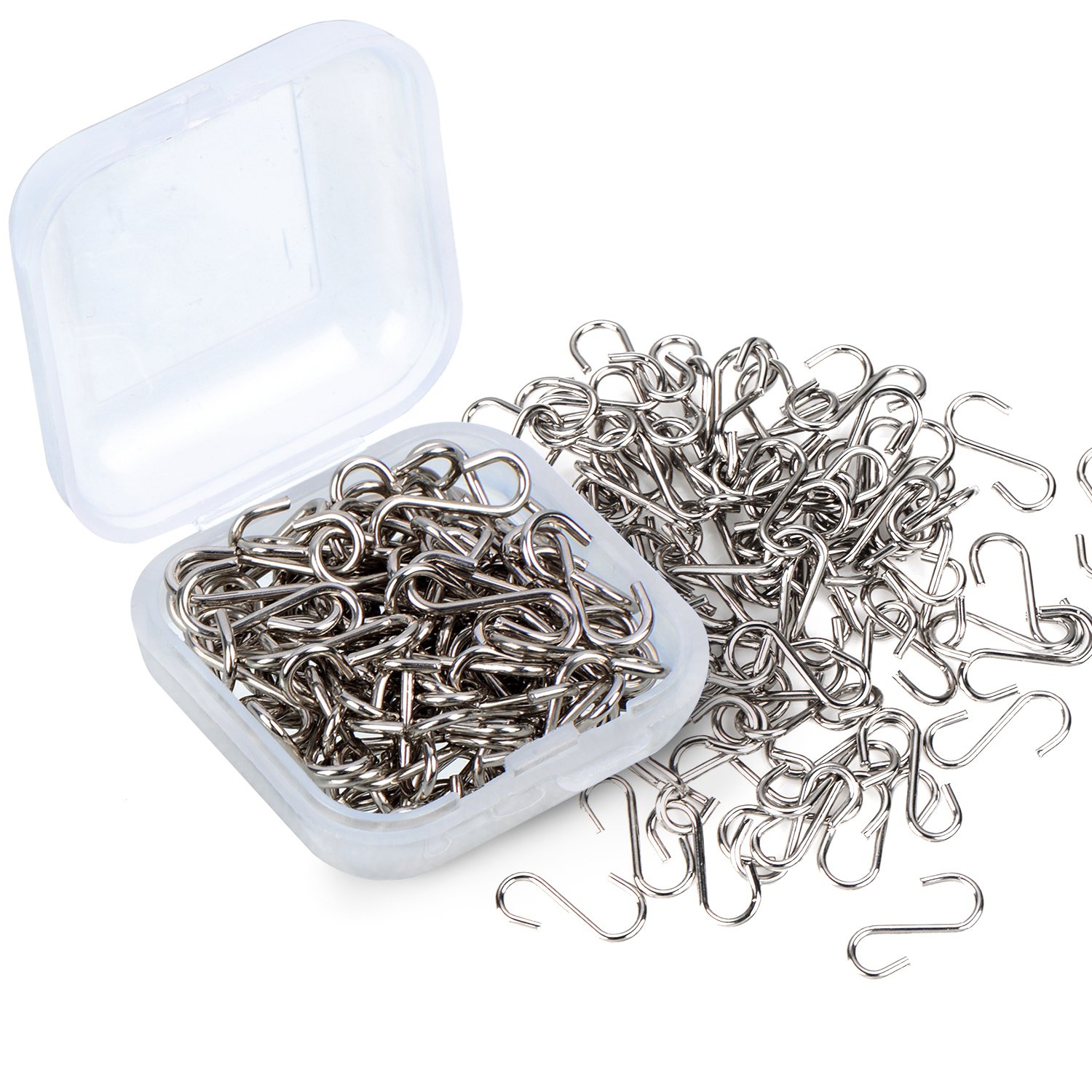 Shappy 100 Pieces 0.55 x 0.24 inch/ 14 x 6 mm Mini S Hooks Connectors S-Shaped Wire Hook with Storage Box for DIY Crafts, Hanging Jewelry, Key Chain, Tags