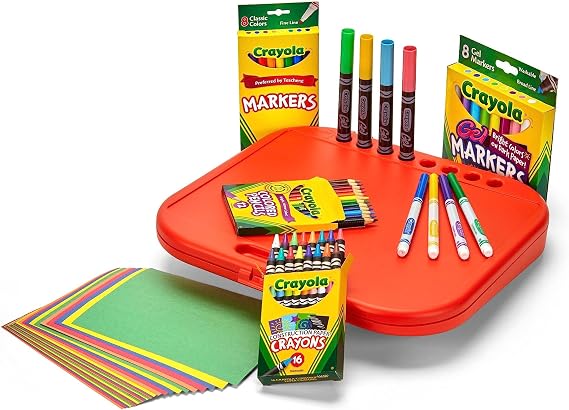 Crayola Create 'N Carry Travel Art Set for Kids (75pcs), 2-in-1 Lap Desk & Carrying Case, Essential Art Supplies Kit, Spring Crafting, Gift for Kids