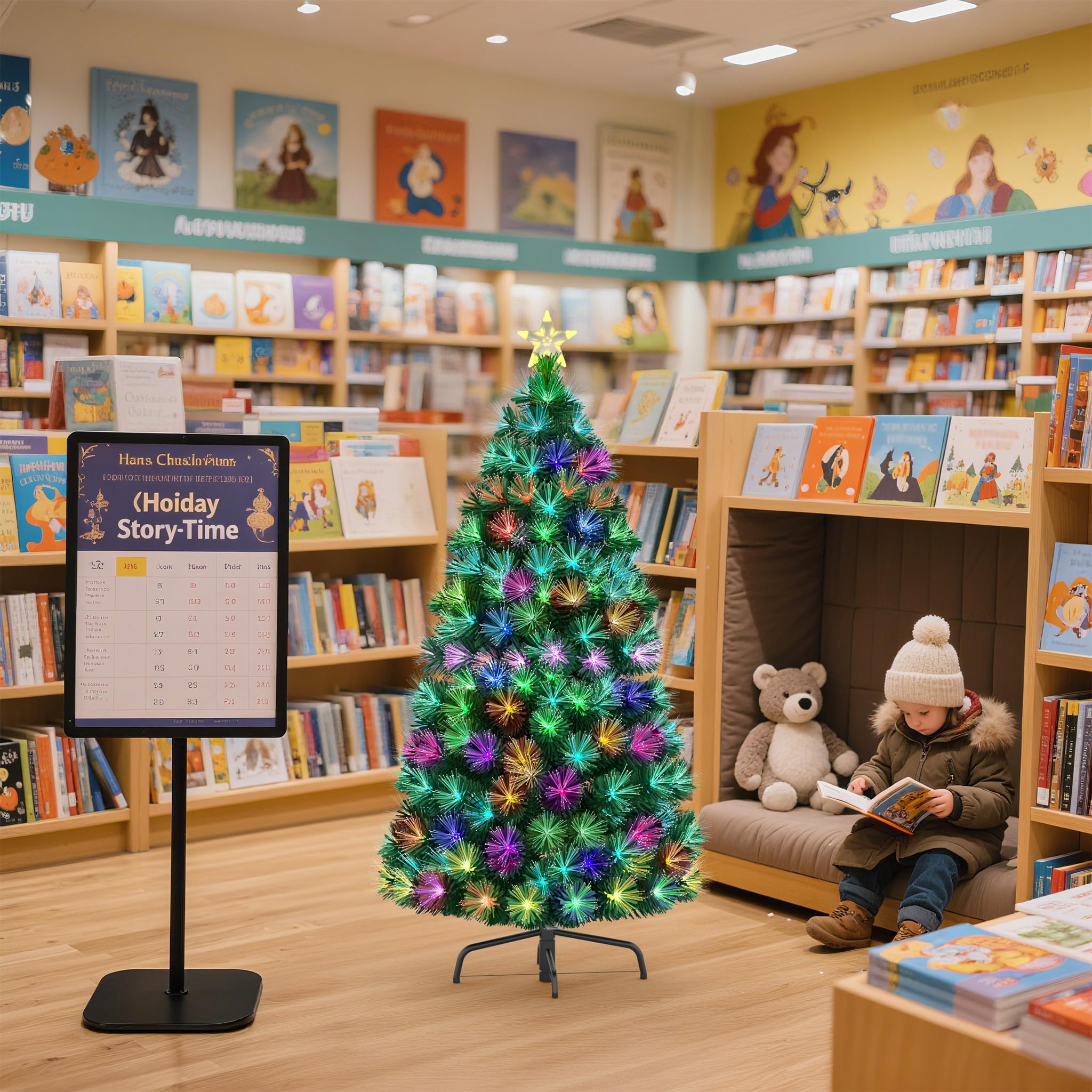 Aufun Árbol de Navidad Artificial 210cm,Árbol de Navidad con LED y Parte Superior de Estrella,Abeto de Fibra de Vidrio Artificial Que Cambia de Color para Hogar (2.1M,Fibra de Vidrio Colorida)