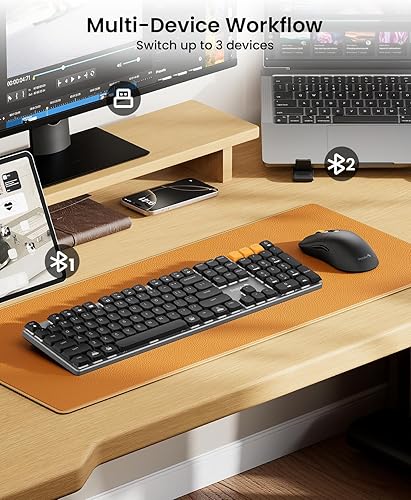 Miniatura 3 de ProtoArc Teclado mecánico y ratón, teclado inalámbrico recargable de aluminio, 2.4G+Bluetooth dual, teclas de perfil bajo, interruptores rojos,