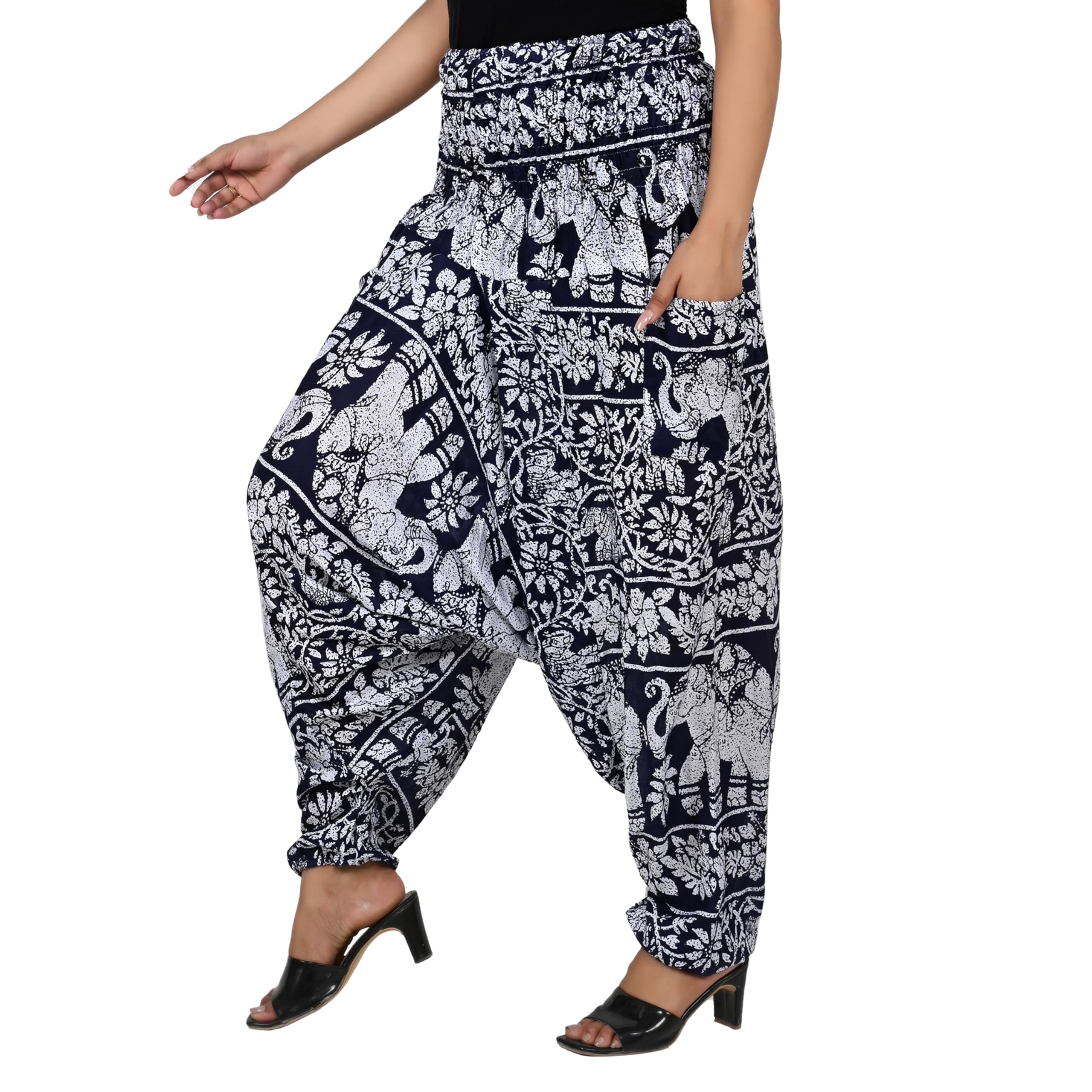 Letz DezineWomen's Printed Rayon Relaxed Mid Rise Harem Pant/Afghani Pant/Palazzo/Pyjama/Jump Suit/Patiyala Salwar (LDS11181 Multicolour, Medium