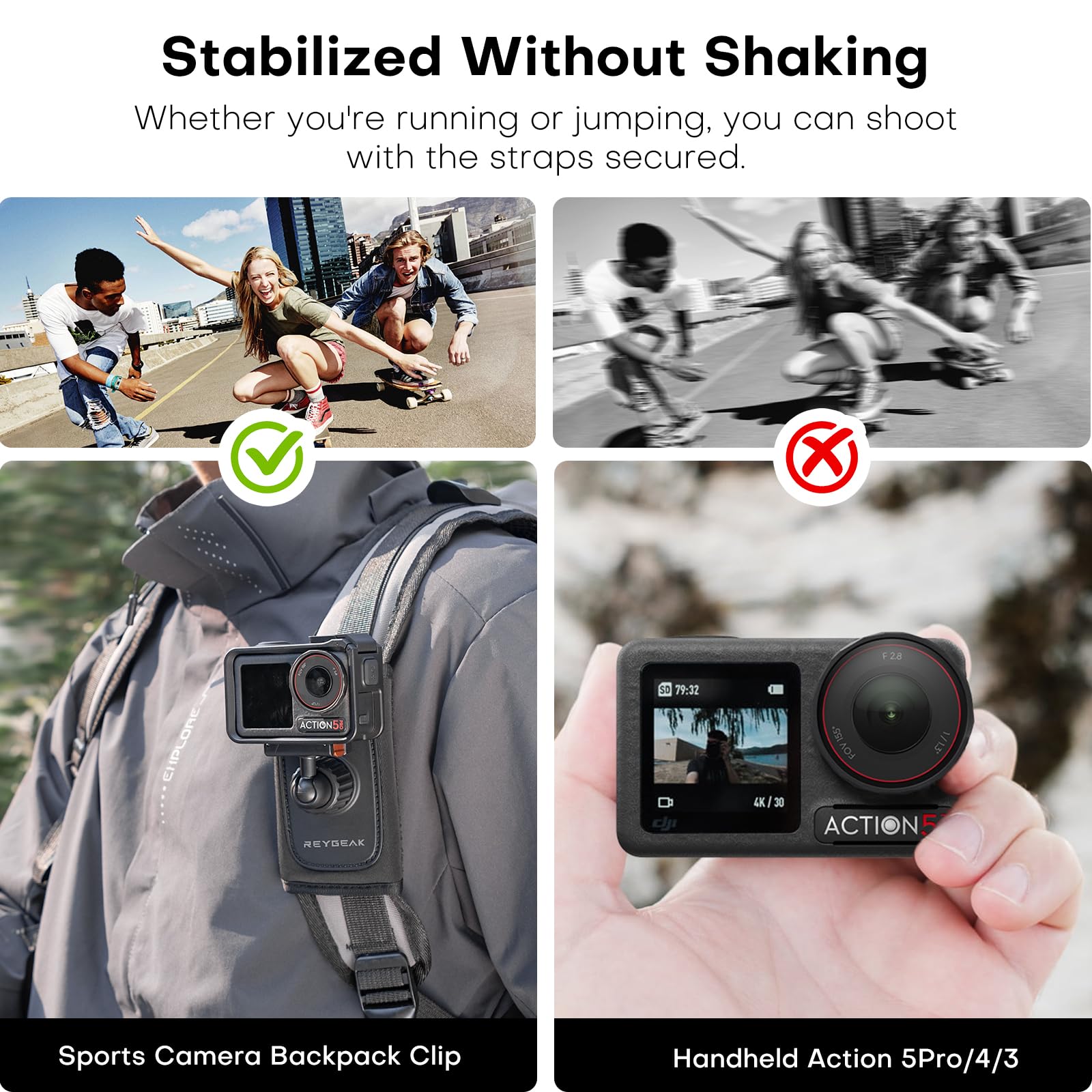 REYGEAK Sangle d'épaule pour DJI Osmo Action 5 Pro/Action 4/Action 3, avec épaulière réglable, système de Fixation de Sangle