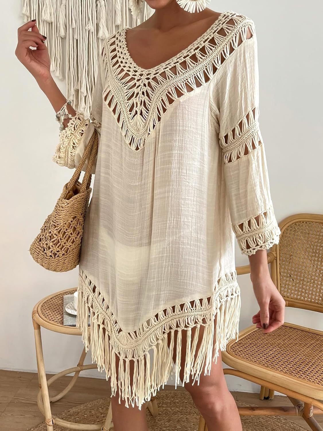 swimsuit coverup for women Hollow Out Knit Cover Up, Casual Wear