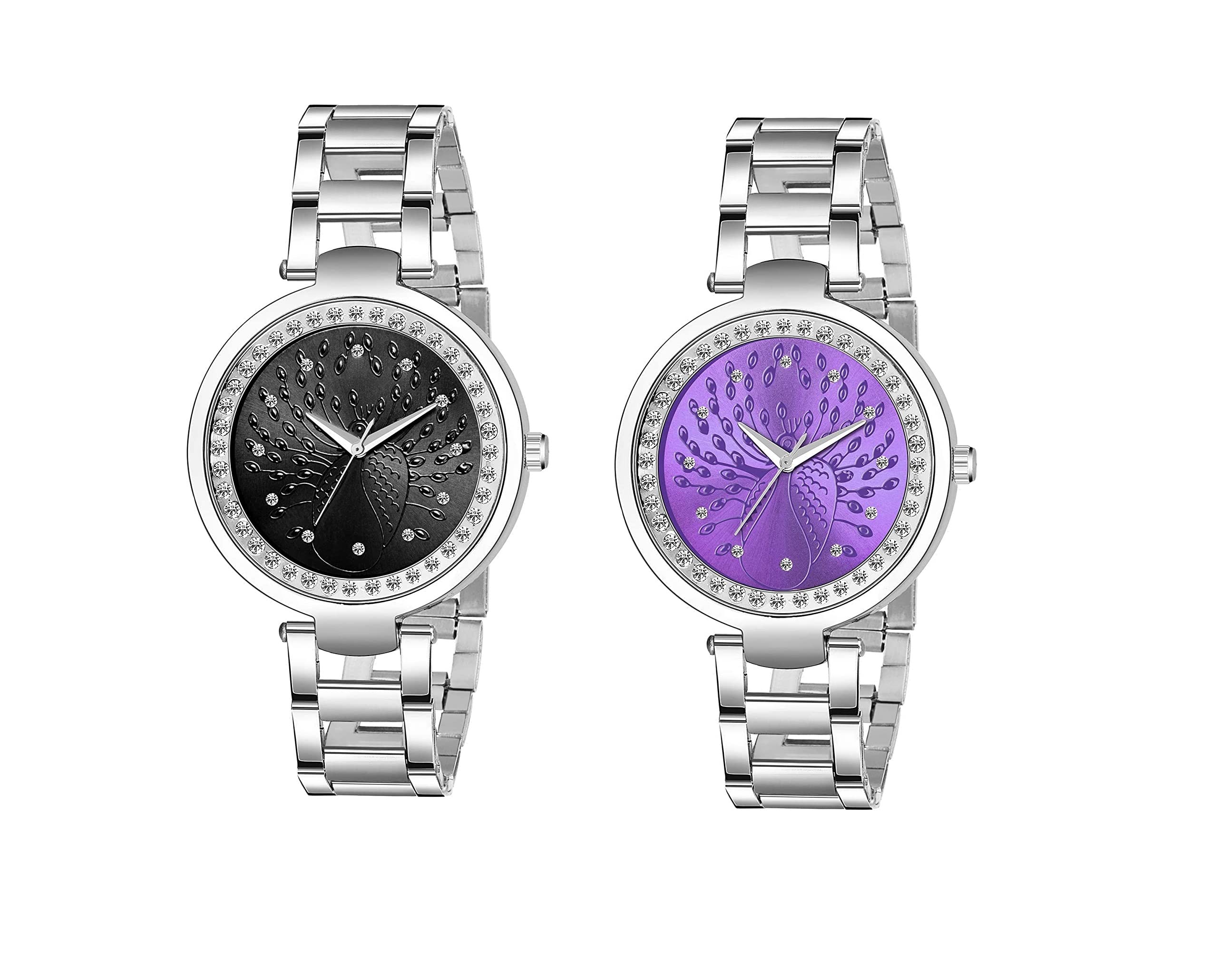 Watch City Watch for Women and Girl Round Dial Analog and Stainless Steel Belt, Gift for Girl Friends | Wife|Sister (Combo) (Set of 2) Black Purple (B0BNDKLNZG) Amazon Price History, Amazon Price Tracker