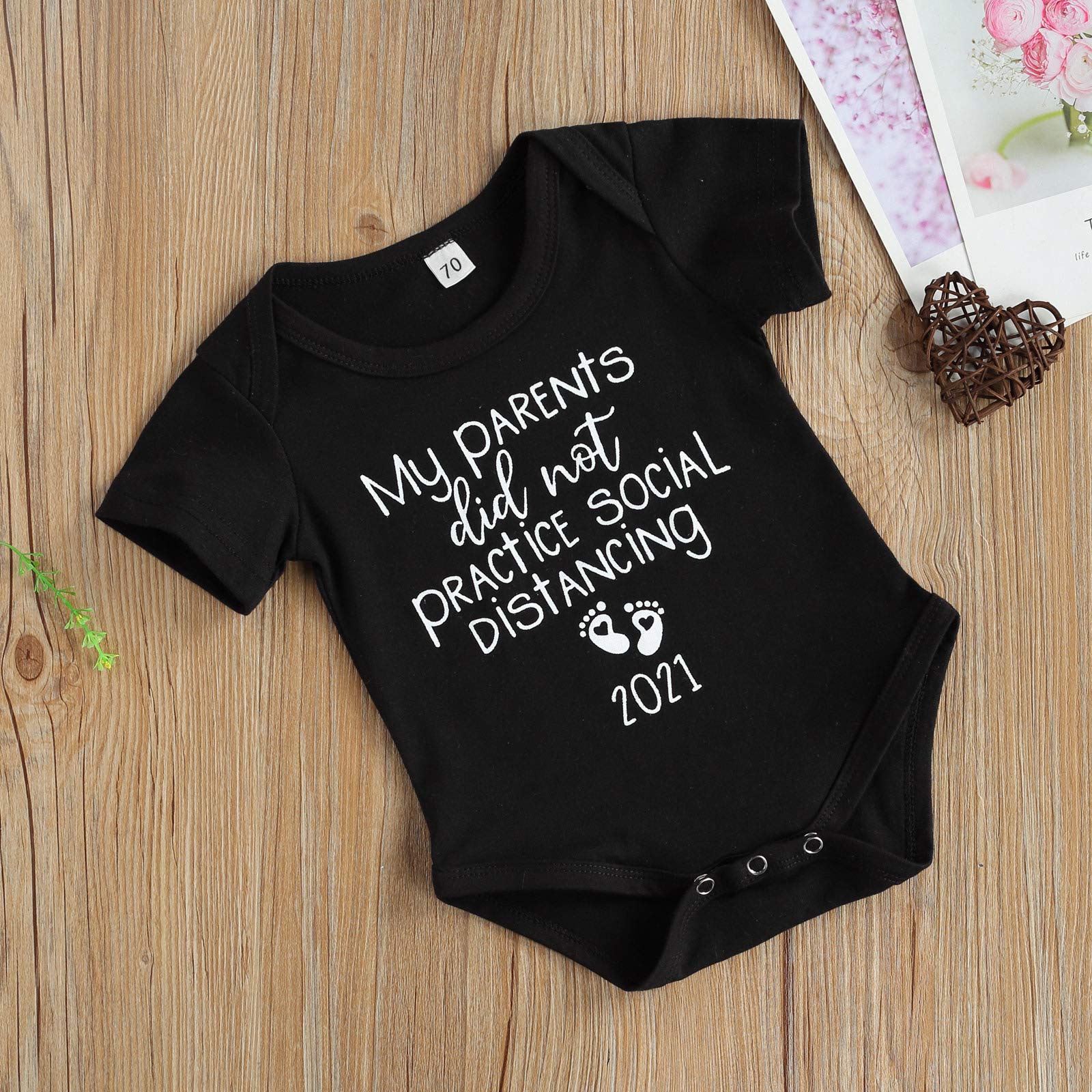 BULINGNA Newborn Baby Girl Funny Letters Print Short Sleeve Bodysuit Romper 2021 Shirt Summer Outfit (Black, 0-3 Months)