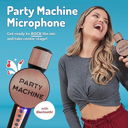 Miniatura 2 de Singing Machine Micrófono de máquina de karaoke con Bluetooth y altavoz para niños y adultos, fiesta de cumpleaños en casa, oro rosa (SMM548R)