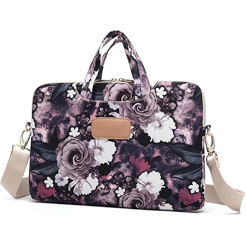 Dachee White Rose Patten Waterproof Laptop Shoulder Messenger Bag Case Sleeve for 14 Inch 15 Inch Laptop Case Laptop Briefcase 15.6 Inch