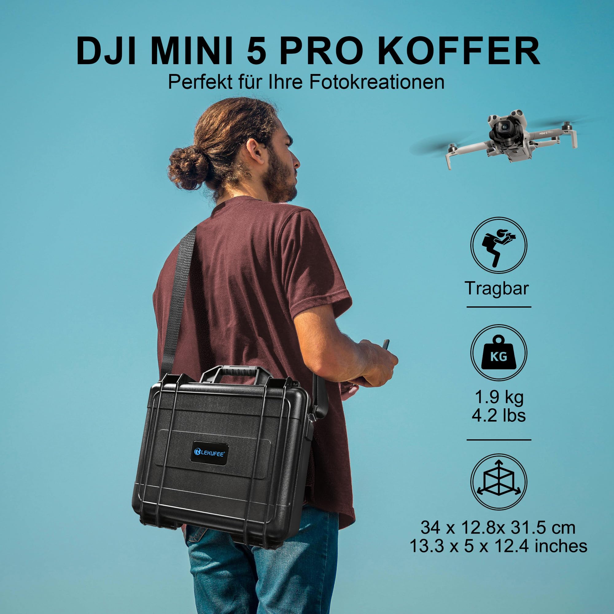 LEKUFEE Wasserdichter Hartschalen-Tragekoffer für DJI Mini 5 Pro Drohne, Fly More Combo, DJI RC 2/RC N3, 6 Akkus, Zweiwege-Ladestation und weiteres Zubehör (nur Koffer)
