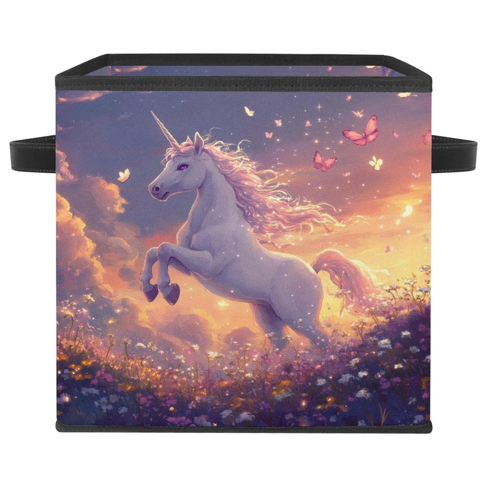 Boîte de rangement licorne en tissu Oxford supérieur avec double poignée renforcée