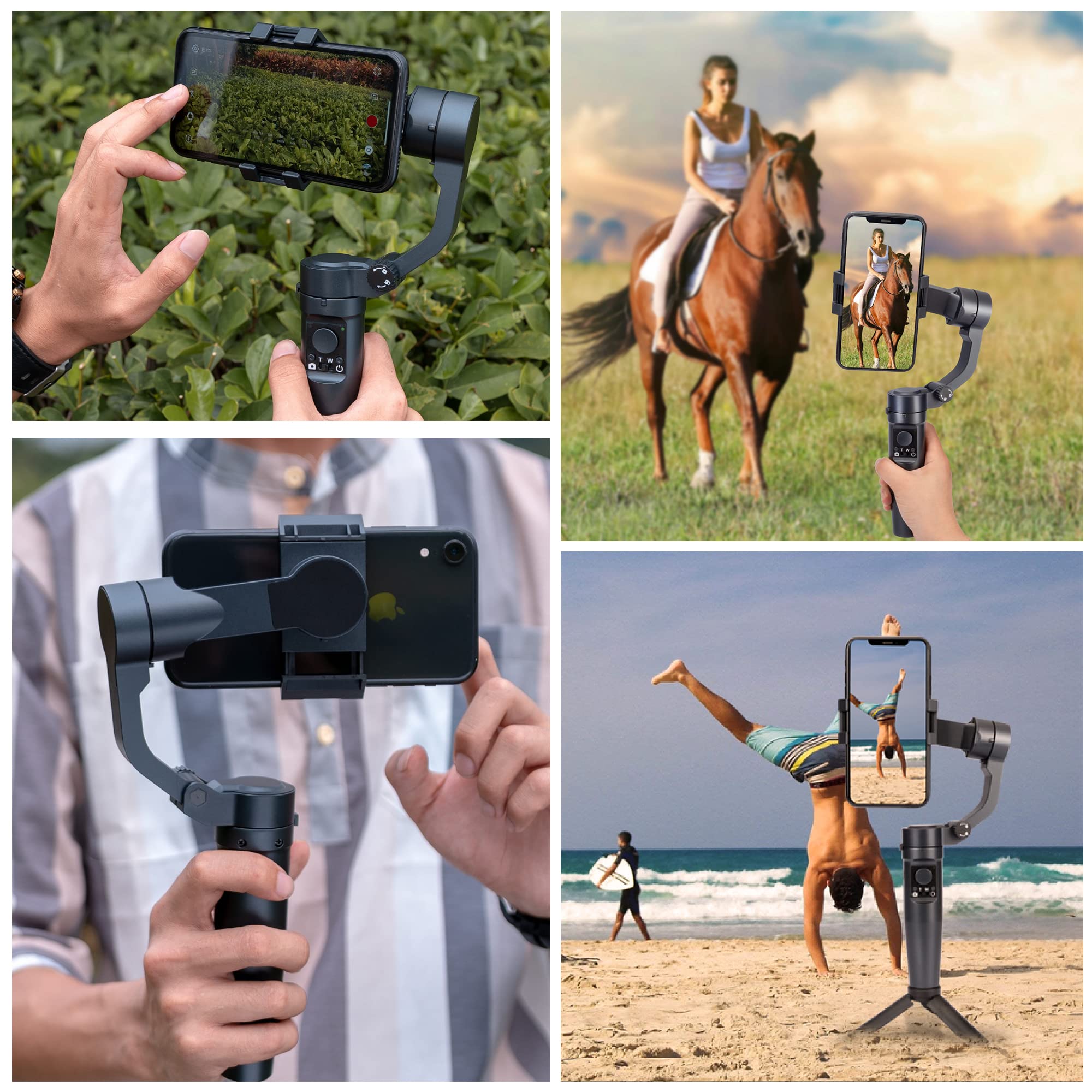Mobee Pro Cinemashot - Gimbal movil Estabilizador para Smartphone Soporte de teléfono antivibración Gimbal Estabilizador para Móvil de 3 Ejes Trípode estabilizador diseño Plegable y portátil