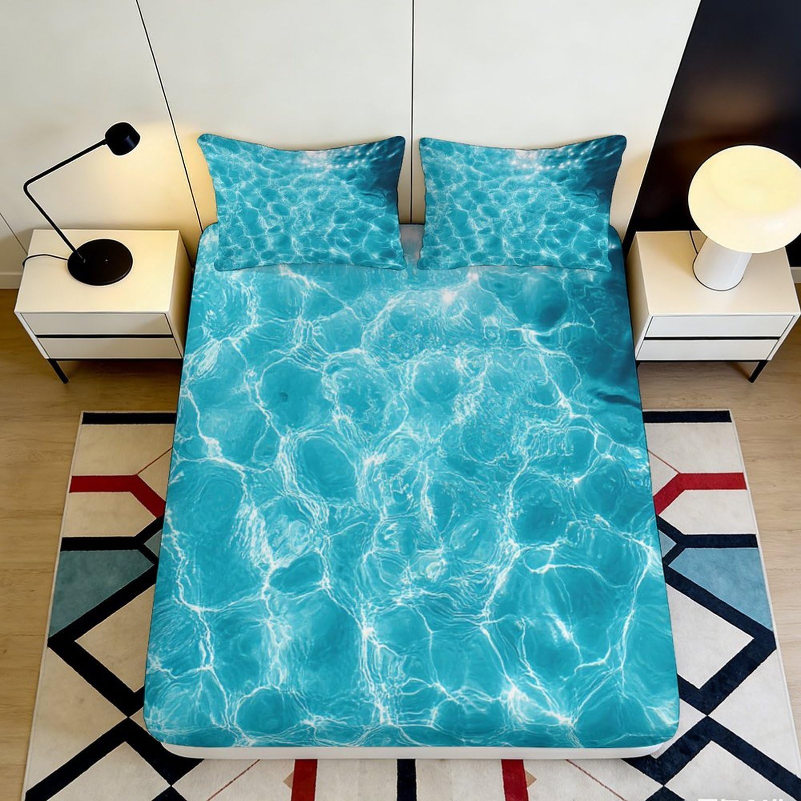 3D Printed Pool Water Fitted Sheet Microfiber Soft Mattress Cover for Bedroom Guest Room Decor Protection 90x200x25cm