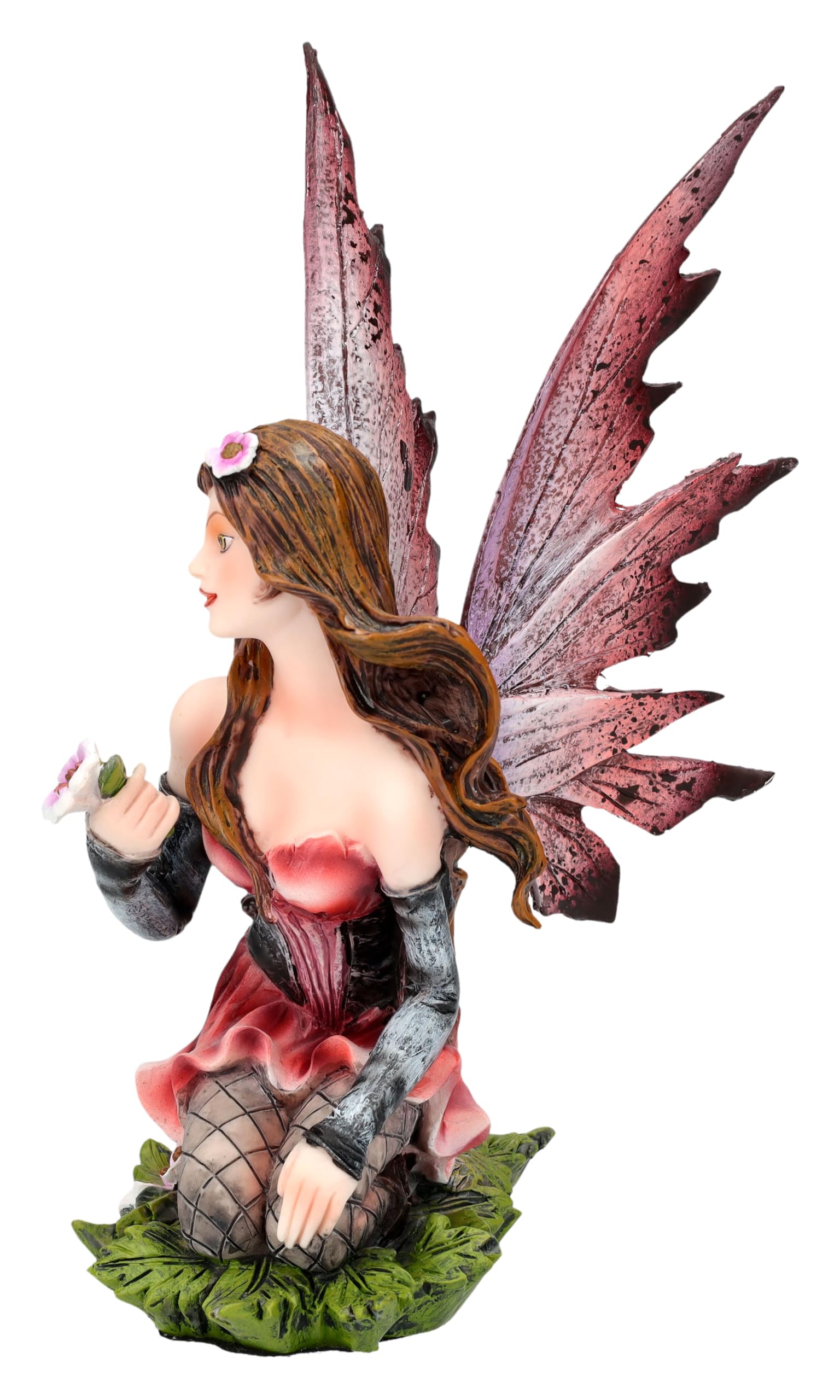 Elfen Figur Noandra mit Blumen 15,5 cm | Fee Statue Fantasy Deko rosa pink