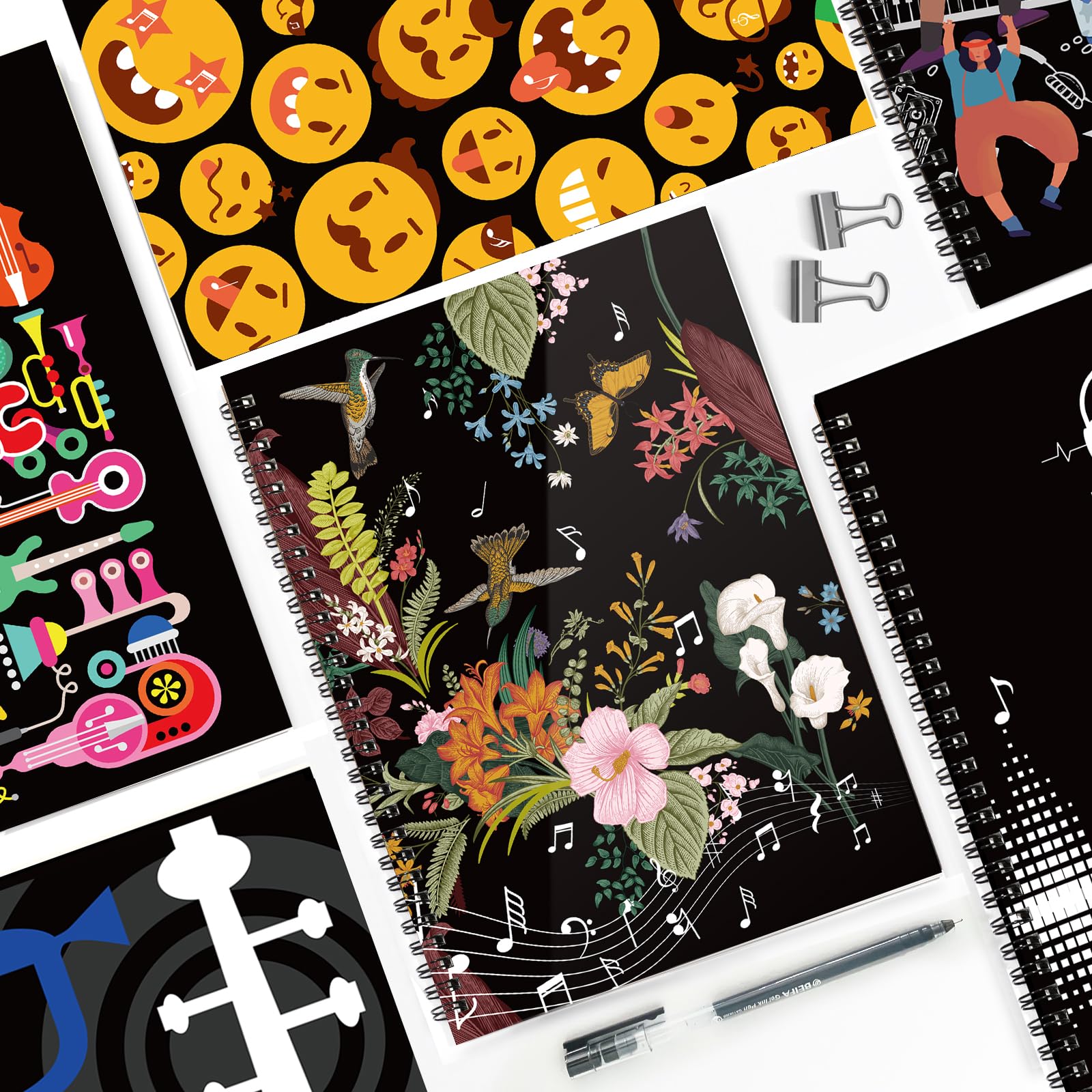 MAXCURY Blanko Noten Komposition Manuskript Personal Paper Art Music Notebook Black 100 Pages 26x19cm (Flora)