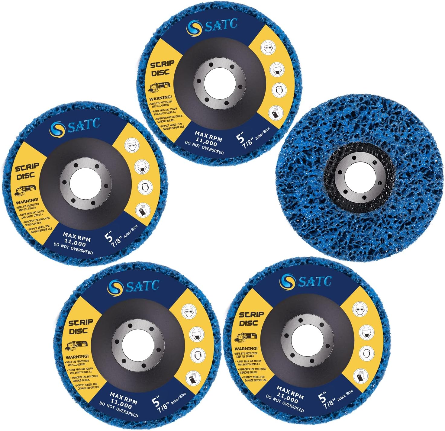 S SATCStrip Disc Blue 5” x 7/8” Stripping Wheel Premium Silicone Carbide Strip Disc for Angle Grinder-5 PCS