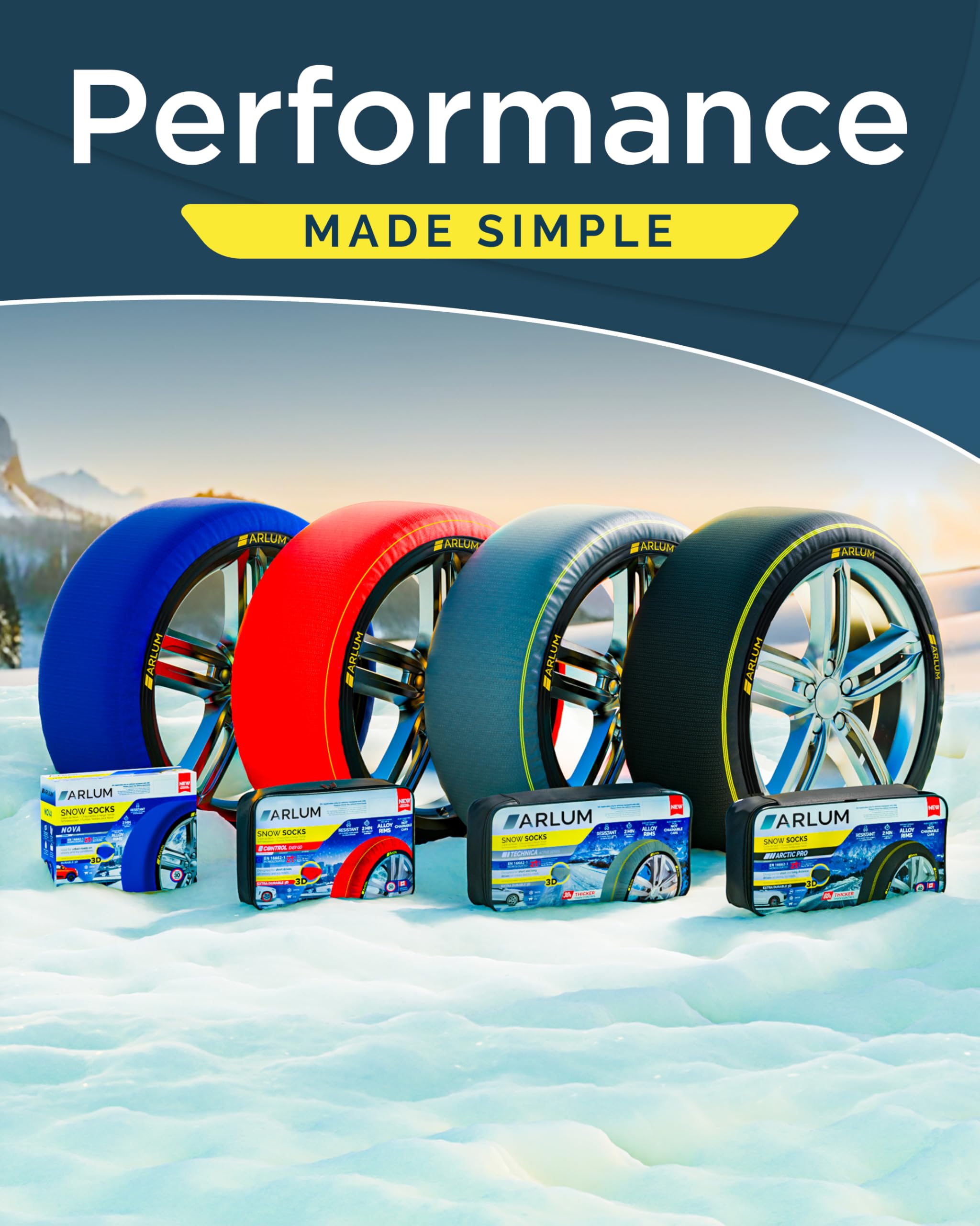 ARLUM Fundas Rueda Nieve para Coche Homologado EN 16662-1 - Dos Cadenas Nieve de Tela para Coche. Snow Sock Talla XL para R14-R22 (Tamaños de Neumáticos Detallados en el Interior) (Control, XL)