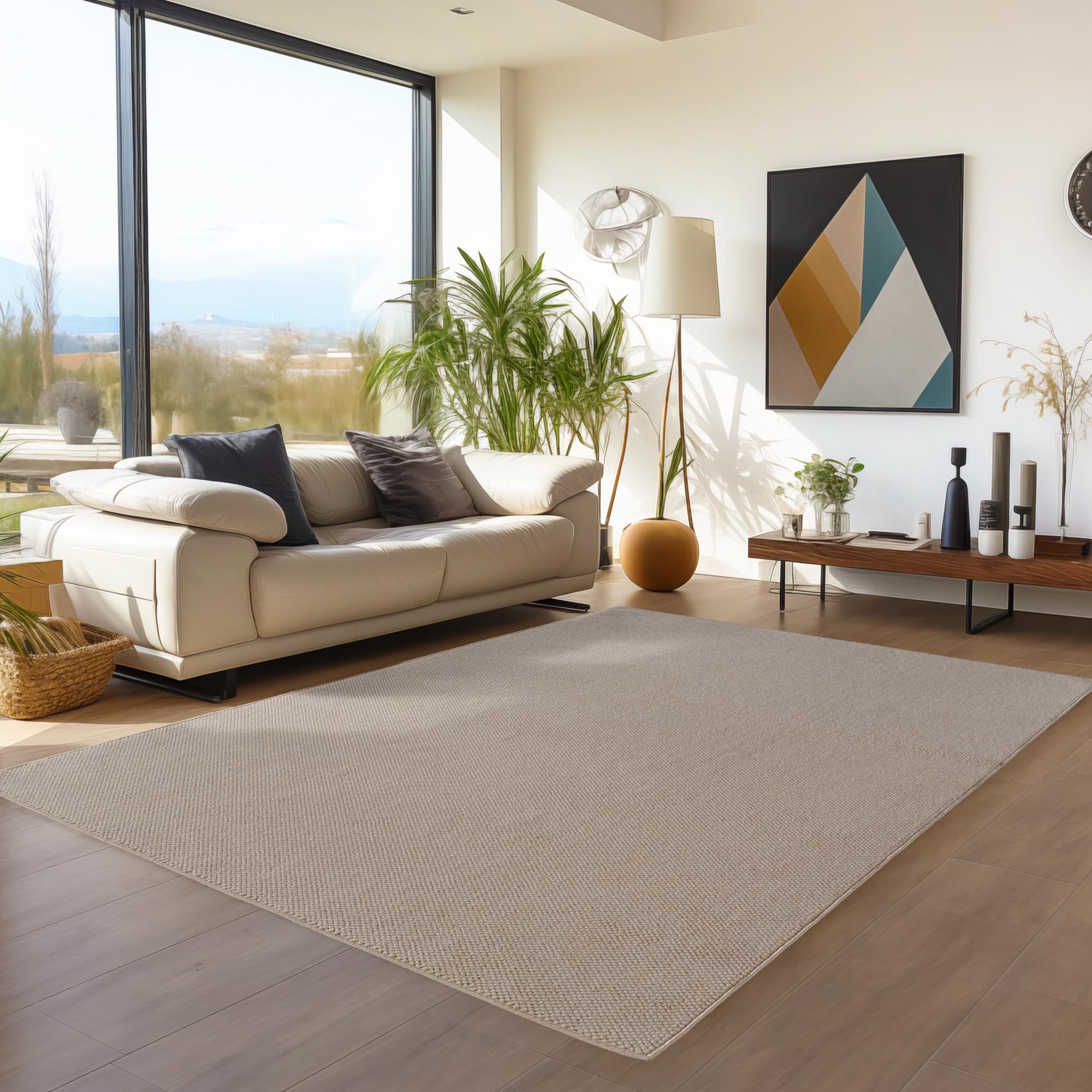 Teppium Teppich 160x230 cm Beige Einfarbig Bouclé Schlingenflor Skandi Stil Modern Superweich Robust Pflegeleicht für Wohnzimmer Sofabereich Esszimmer Schlafzimmer Küche