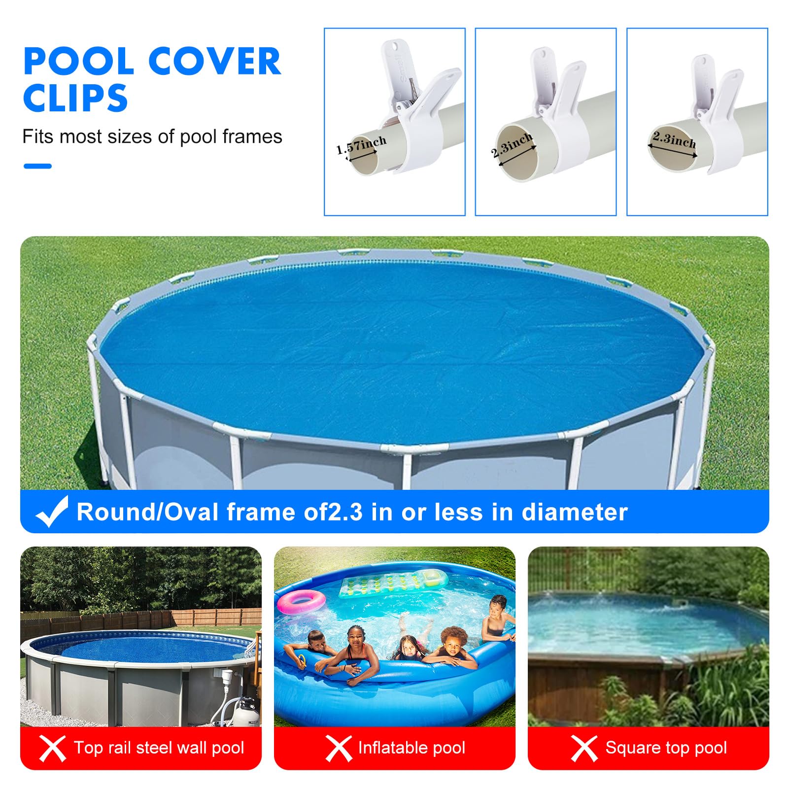 Juego de 18 juntas para lona de piscina, pinzas de gran envergadura, abrazadera de resorte fuerte para cubierta de piscina, accesorios de piscina, clips para lona de protección (blanco, grande x 18)