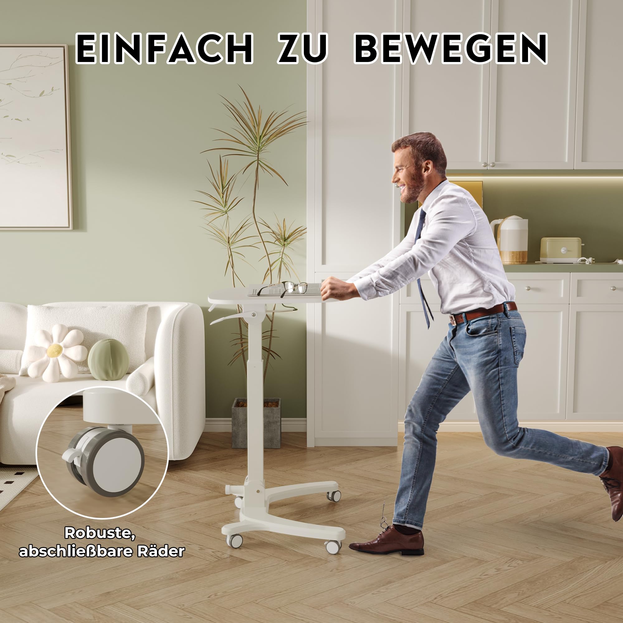 BONTEC Klappbarer Computertisch 65x50 cm, Höhenverstellbar mit 4 Rollen, Laptoptisch, Faltbar, Beistelltisch für Büro, Wohnzimmer, Schlafzimmer, bis 12 kg, Ideal für Heimarbeit und kleine Räume