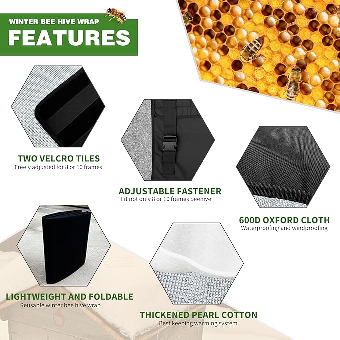 Winter Bee Hive Wrap para colmenas de 8 y 10 cuadros, ajustable miniatura 4