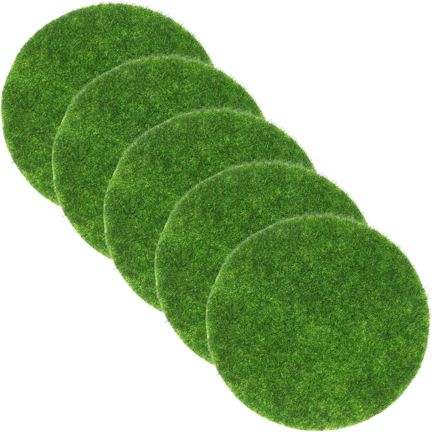 Happyyami Artificial Moss 5-Pack Round Miniature Faux Grass Mats 3.93 Inch for Indoor Outdoor DIY Crafts Garden Landscape Decoration
