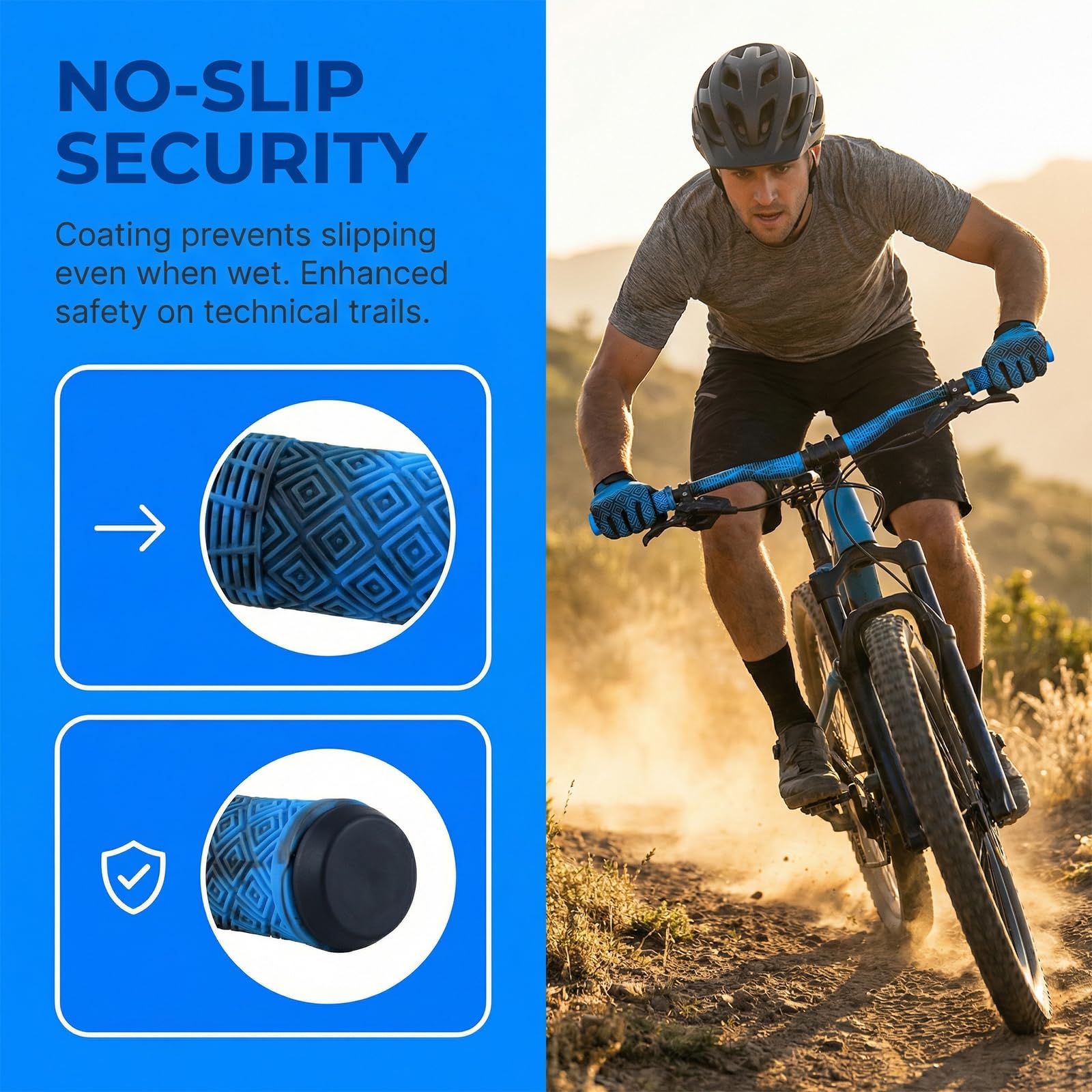 1 para uchwytów do hulajnogi, 160 mm, uchwyty rowerowe do hulajnogi wyczynowej, uchwyty MTB z antypoślizgowej gumy, z końcówkami kierownicy, niebiesko-czarne uchwyty na kierownicę do