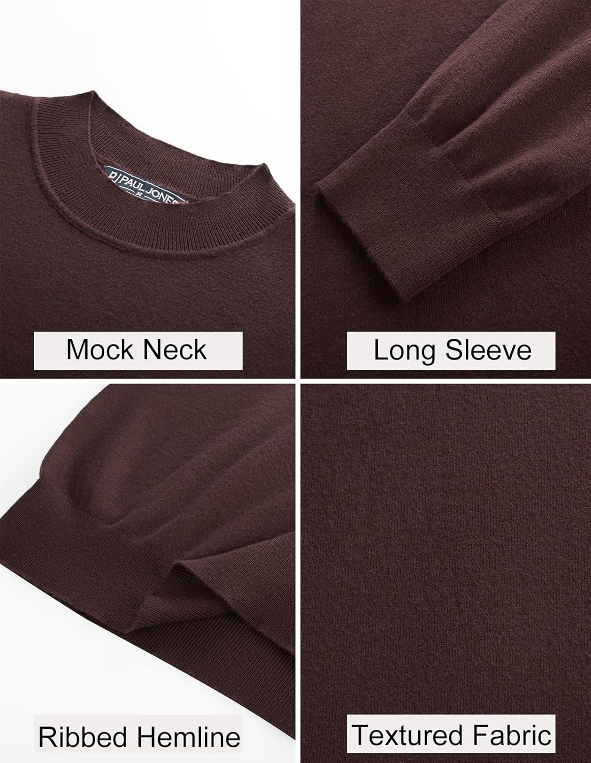 PJ PAUL JONES Mens Mock Turtleneck Sweater Long Sleeve Casual Pullover Sweater Slim Fit Basic Knit Tee - Image 6