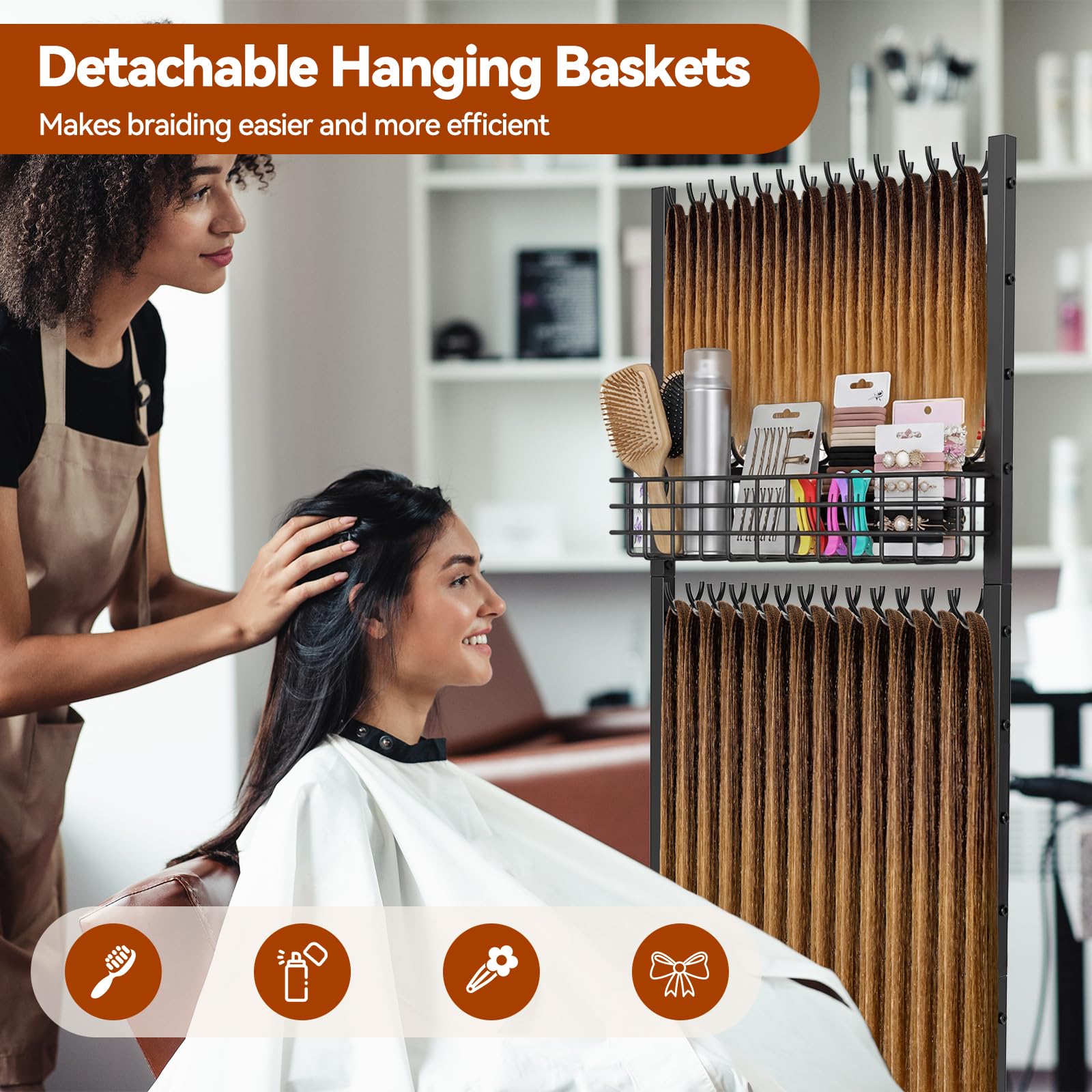 CADUKE Braiding Rack con 286 Pegs, Braiding Hair Rack de Pie Doble Cara con Ruedas y Cesta de Almacenamiento, Soporte para Extensiones de Cabello para Hairstylists y Braiders, para Salón o Hogar