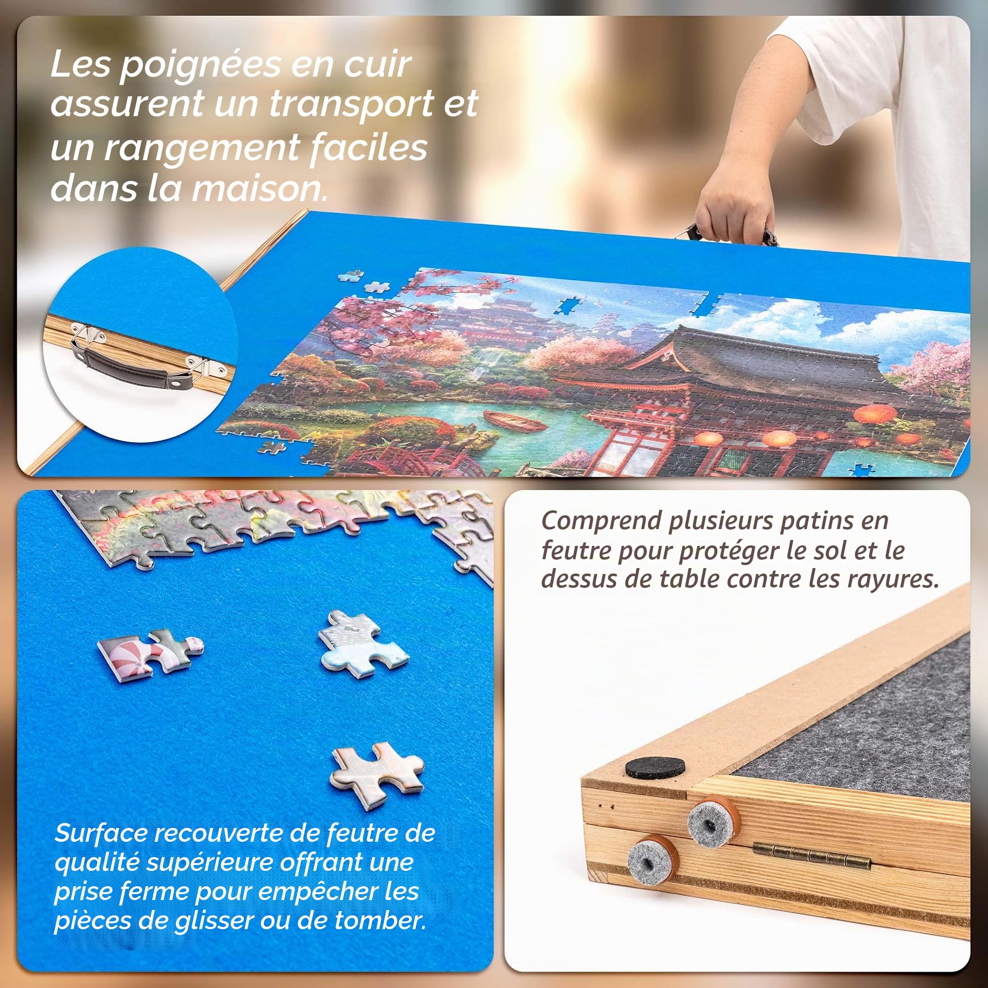 Tektalk Planche de Puzzle de 2000 pièces avec 4 tiroirs de tri et 5 Plateaux en Feutre, Table de Puzzle avec Couvercle et poignée, Rangement pour 2000, 1500, 1000, 500 pièces de Puzzle